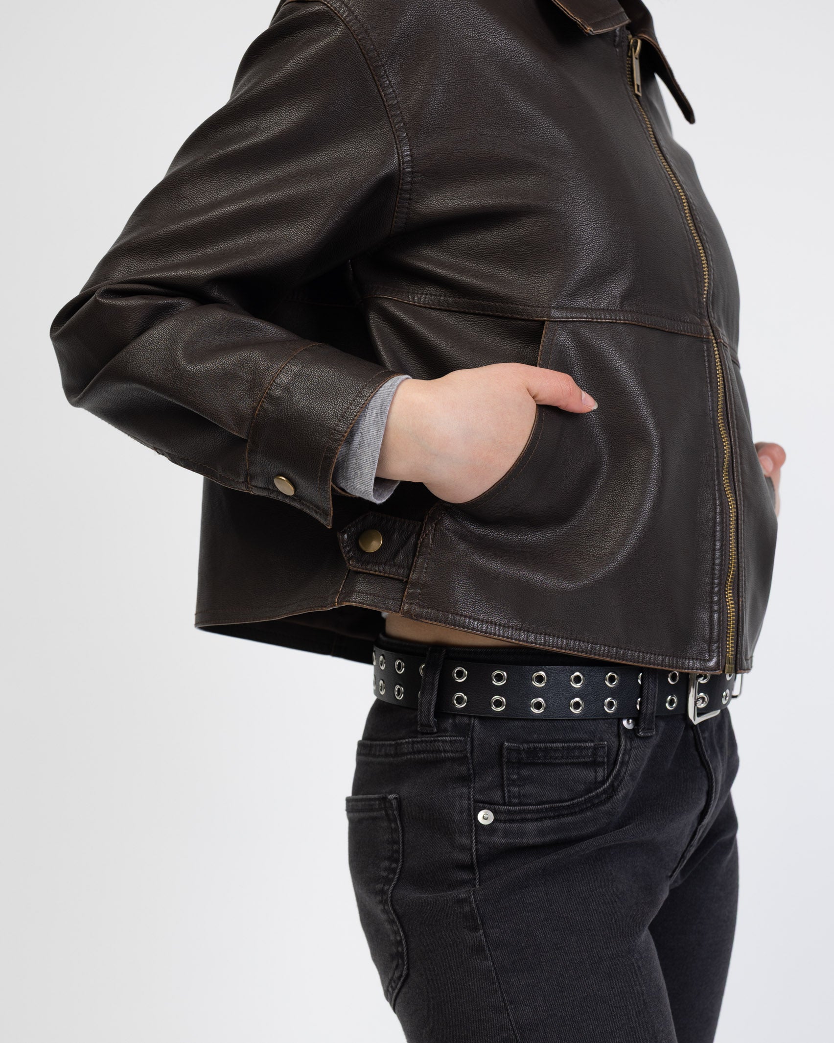 Kunstlederjacke mit Kragen