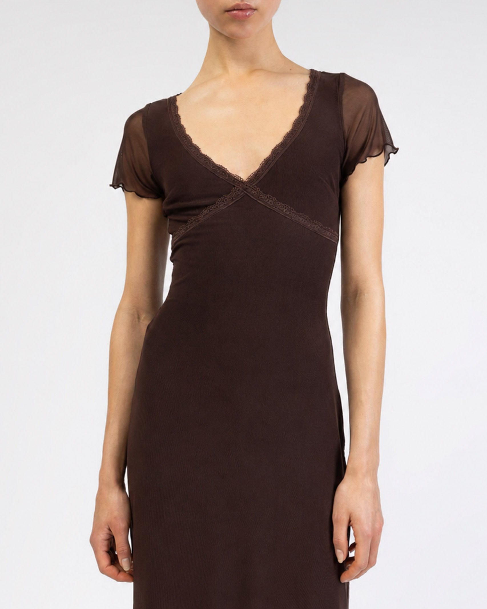Mesh Maxikleid mit Spitzendetails