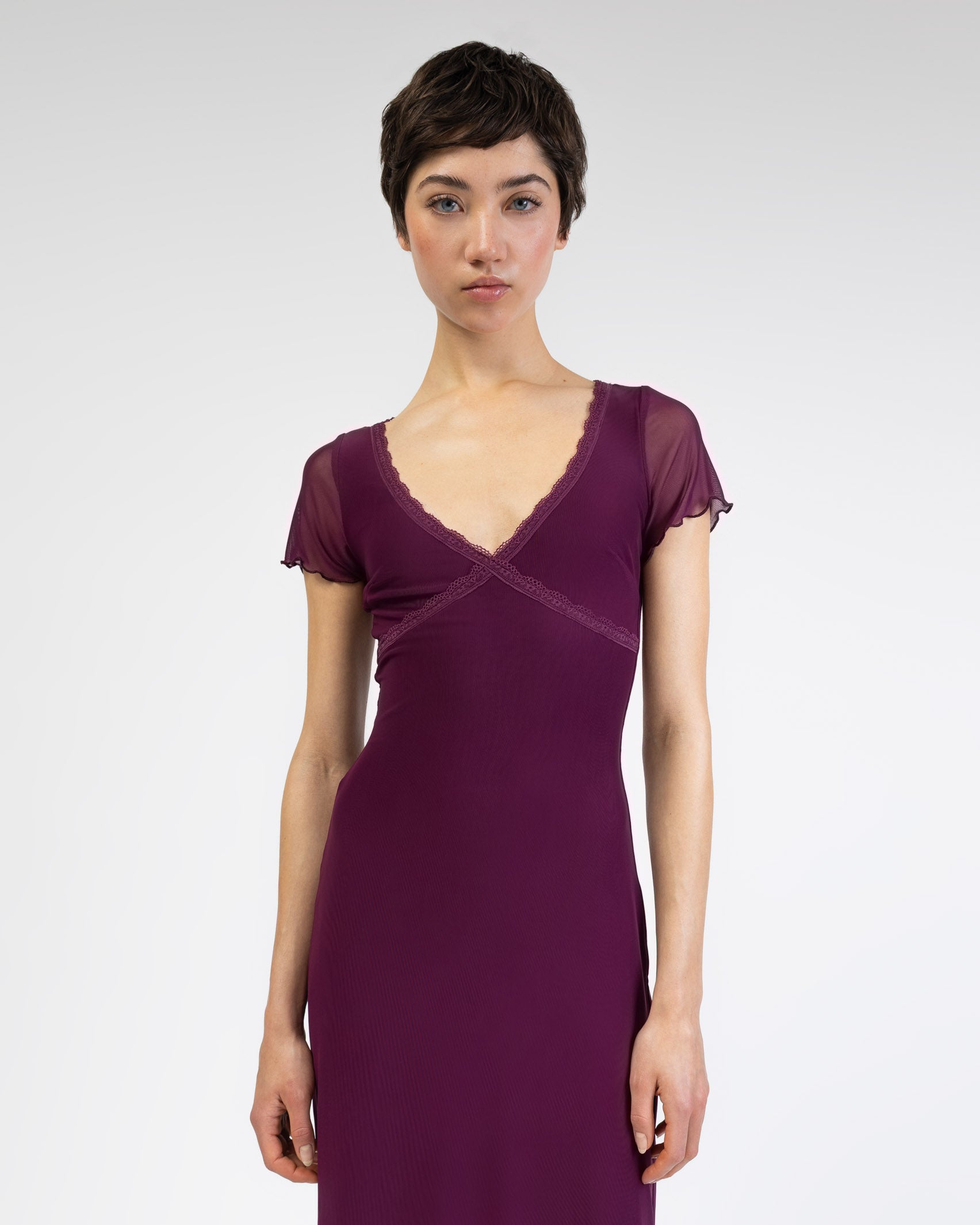 Mesh Maxikleid mit Spitzendetails
