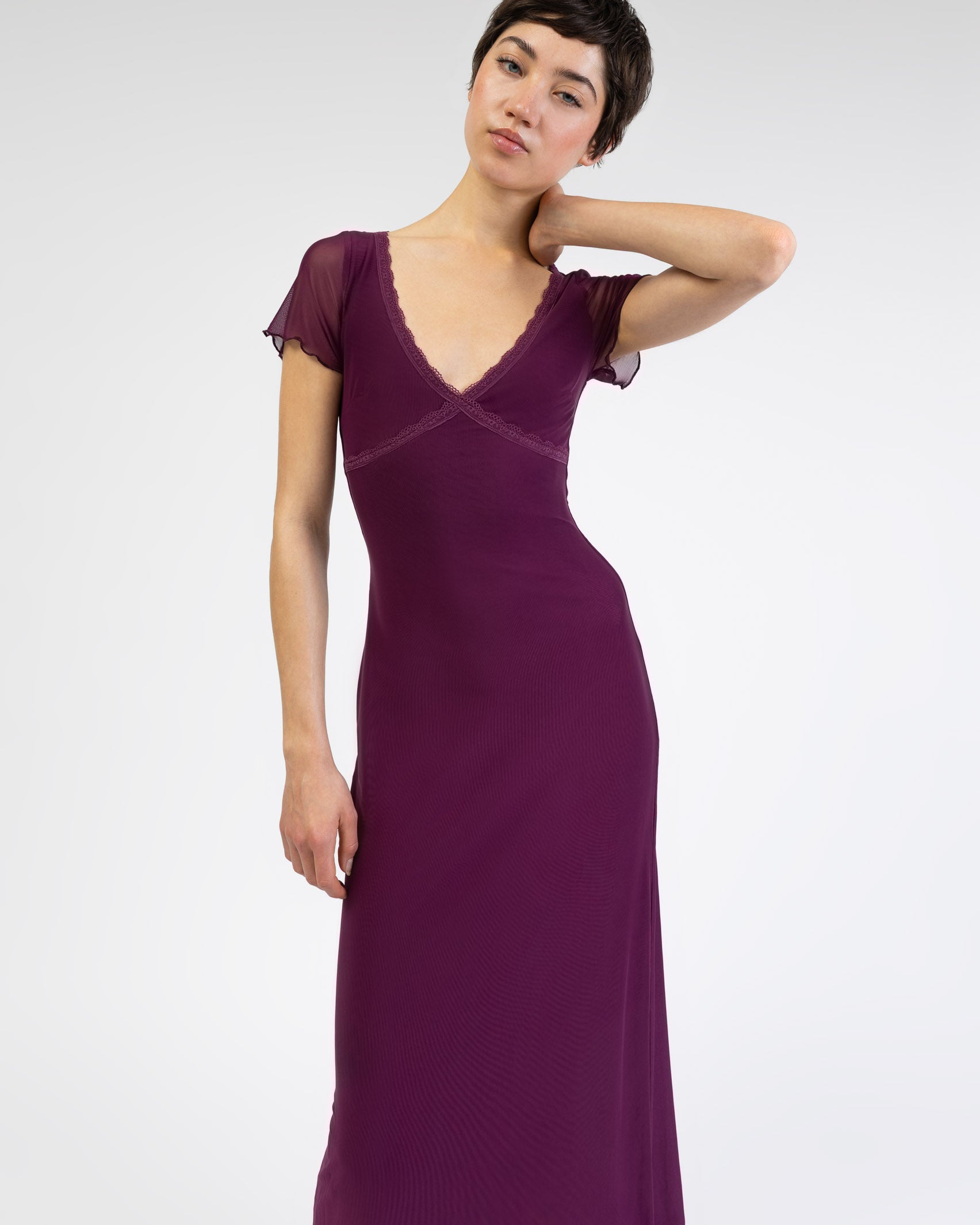 Mesh Maxikleid mit Spitzendetails