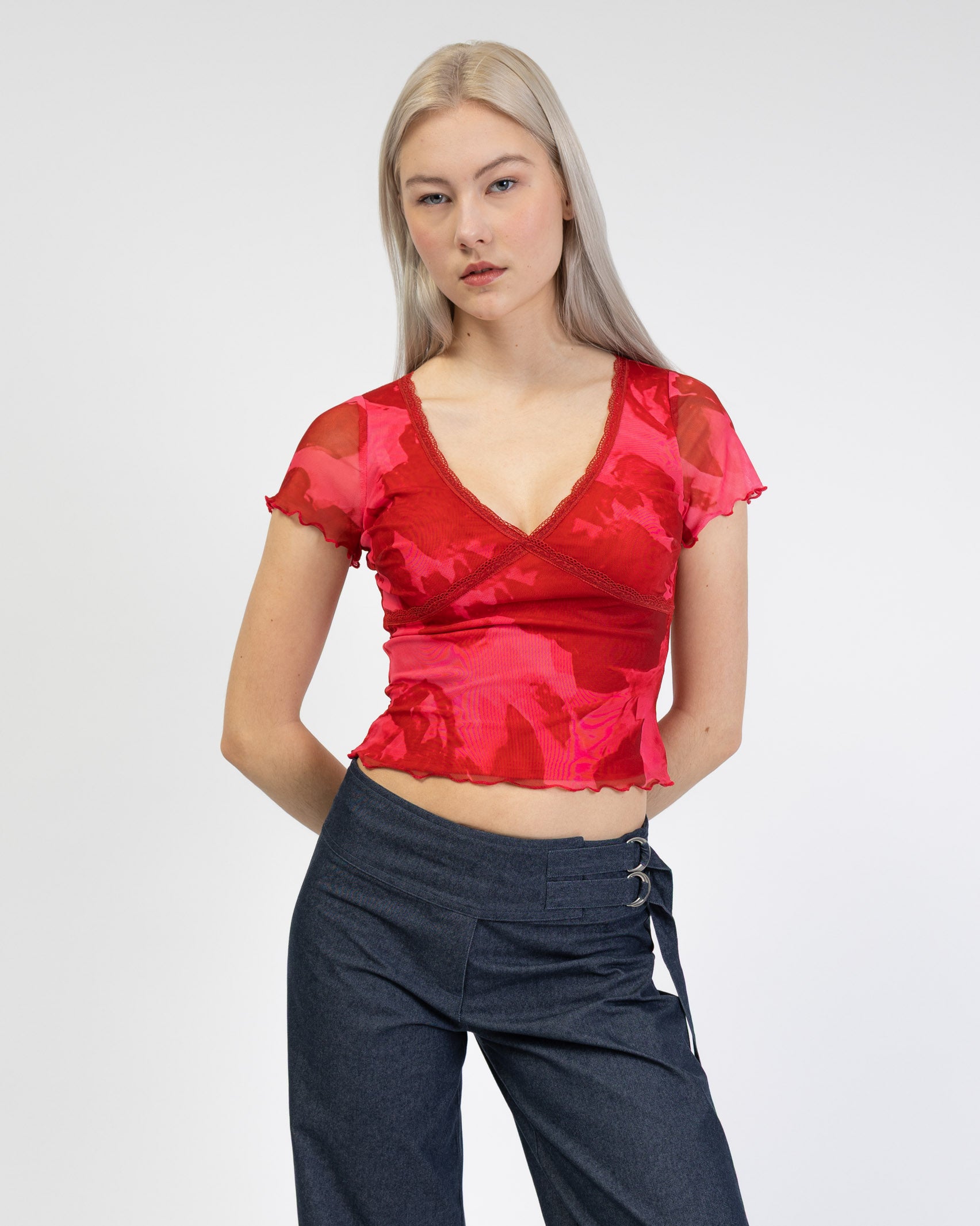 Mesh Shirt mit Blumenmuster