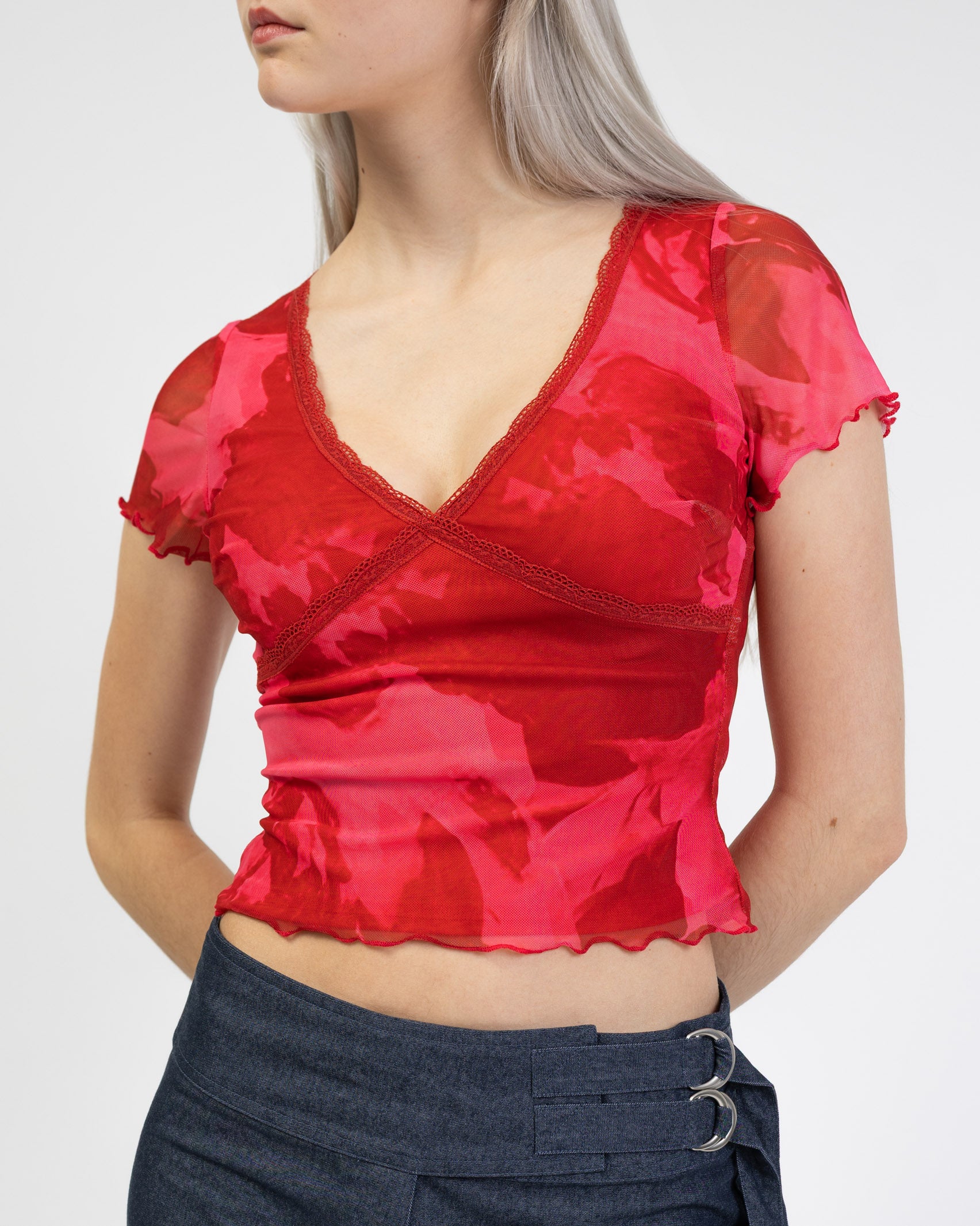 Mesh Shirt mit Blumenmuster