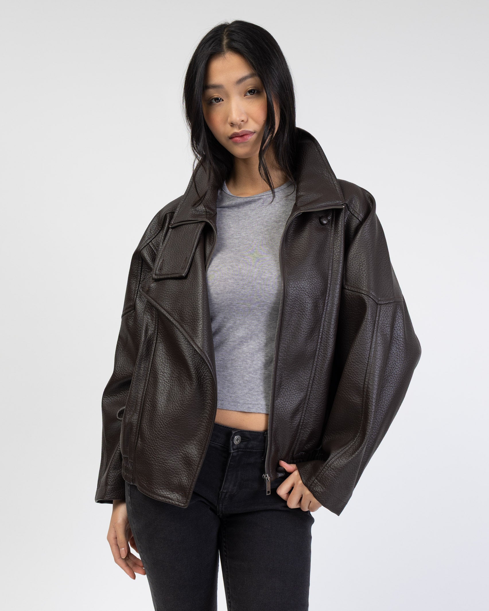 Kunstlederjacke mit Stehkragen