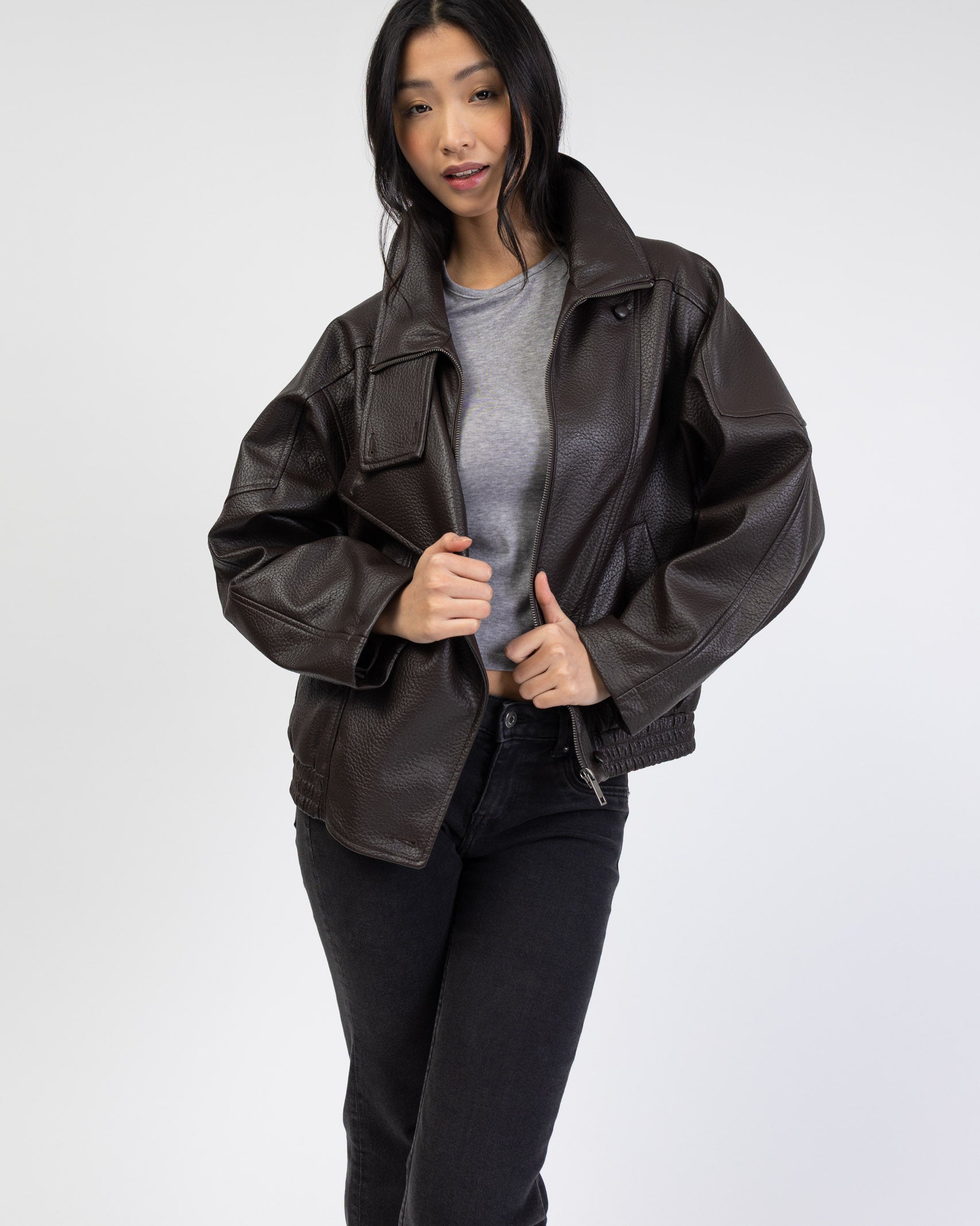 Kunstlederjacke mit Stehkragen