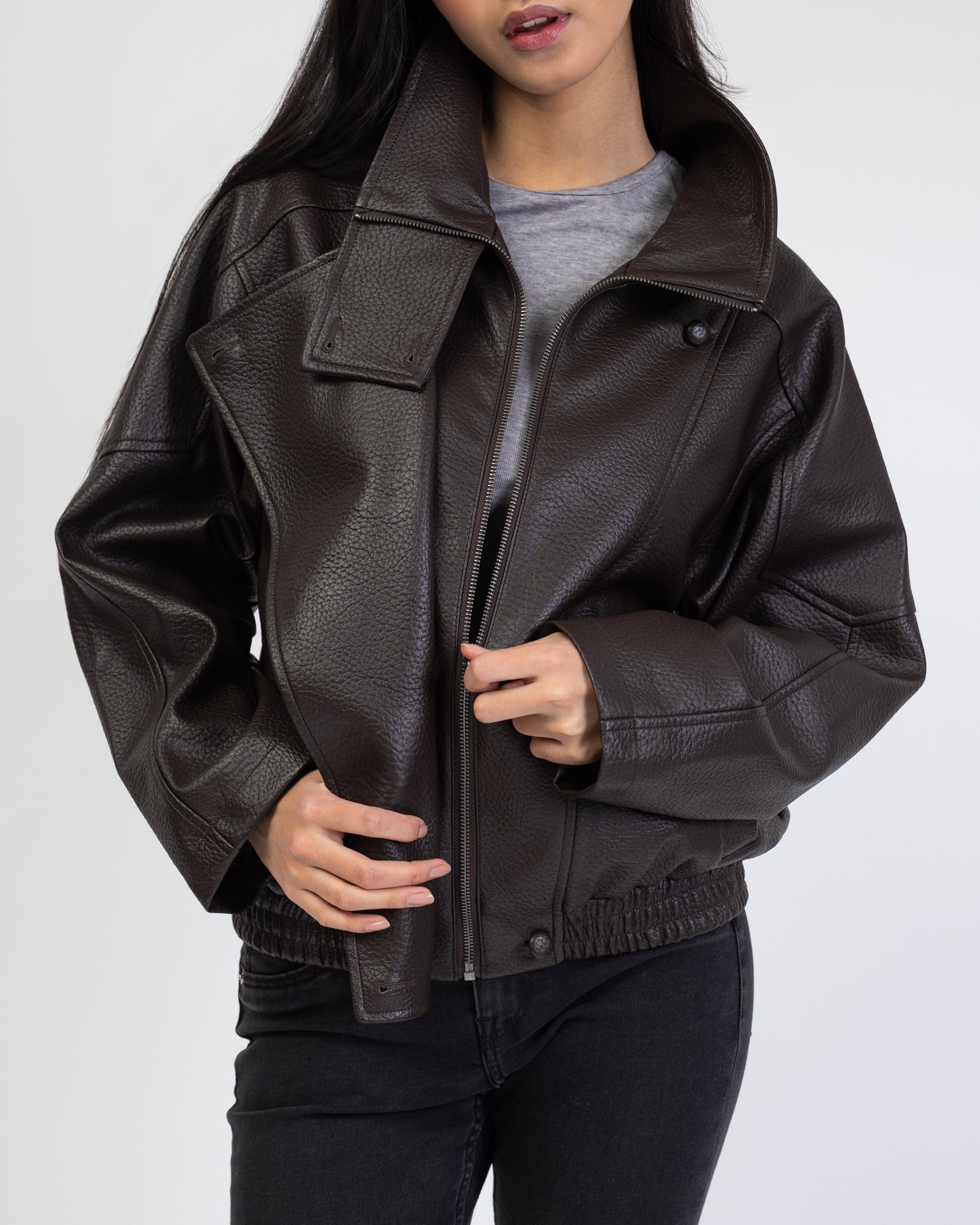 Kunstlederjacke mit Stehkragen