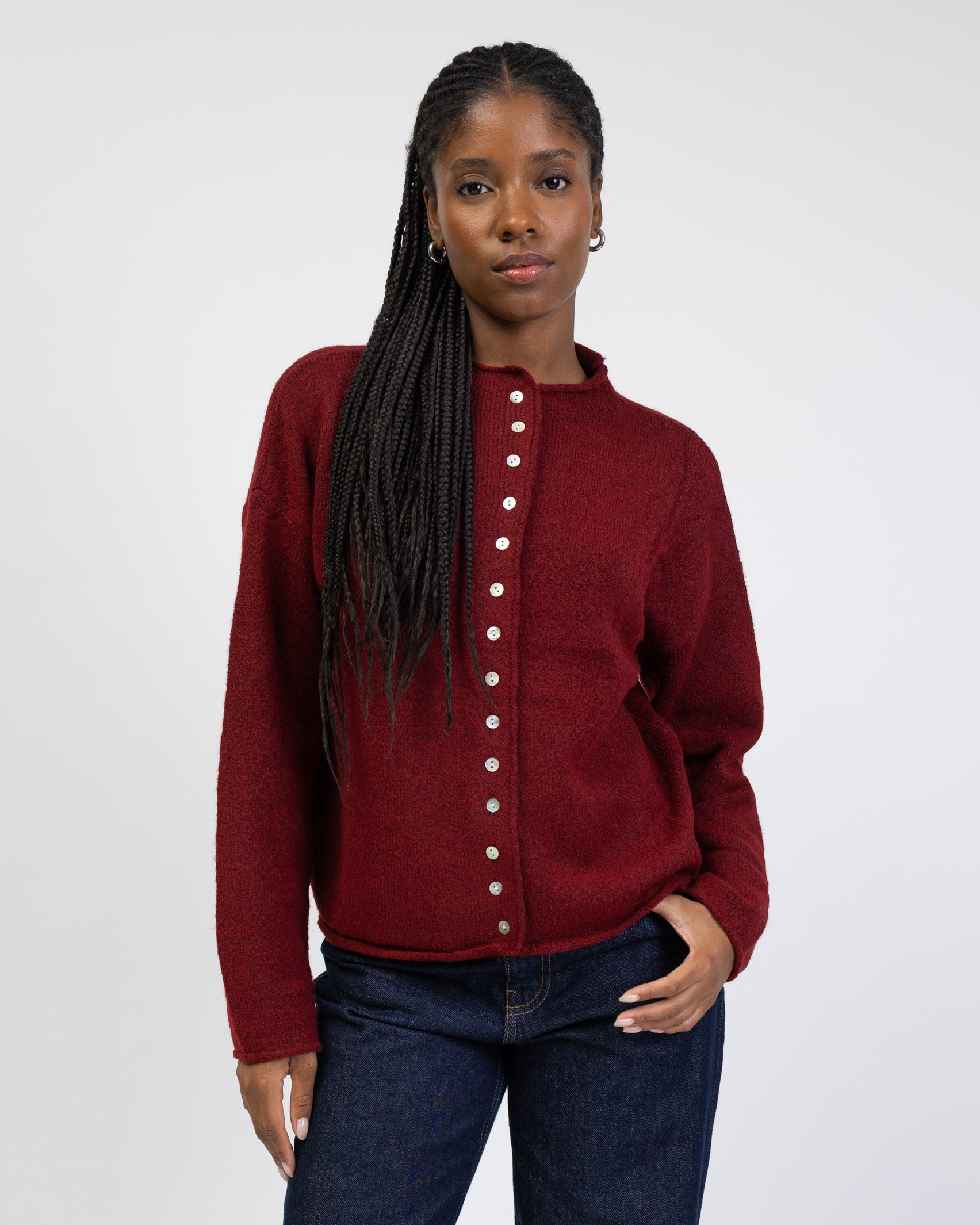 Strickjacke mit Stehkragen