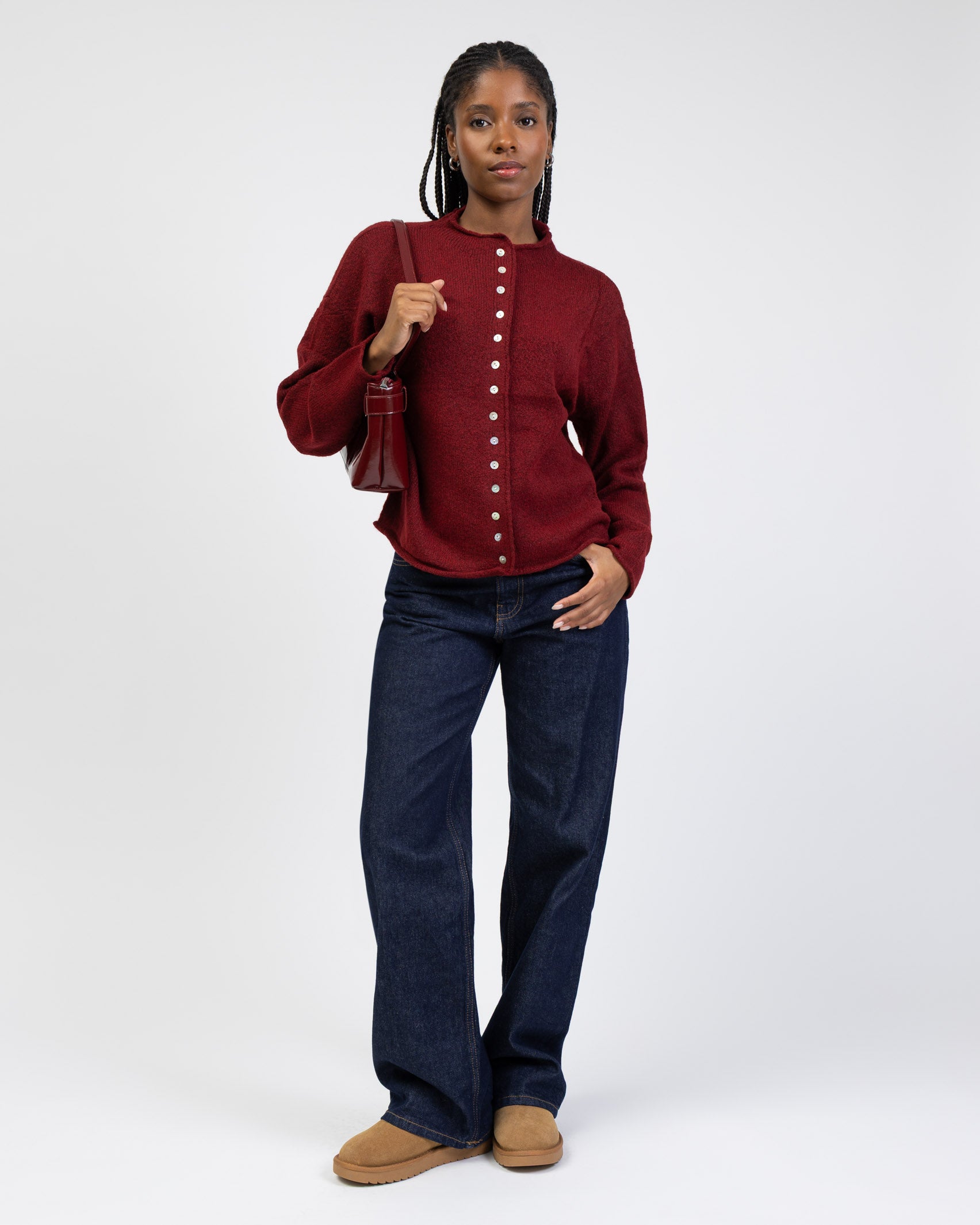 Strickjacke mit Stehkragen