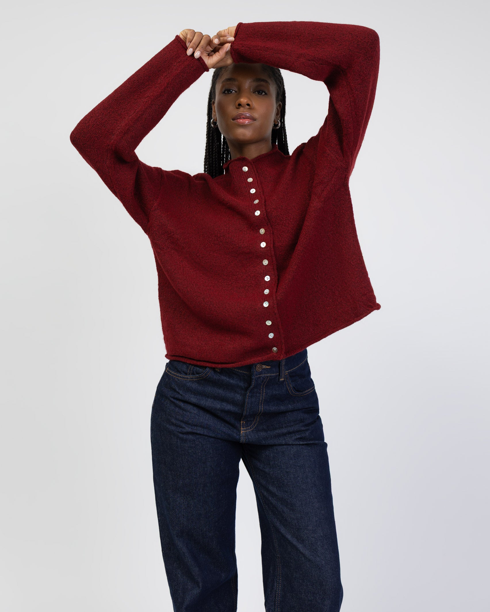 Strickjacke mit Stehkragen