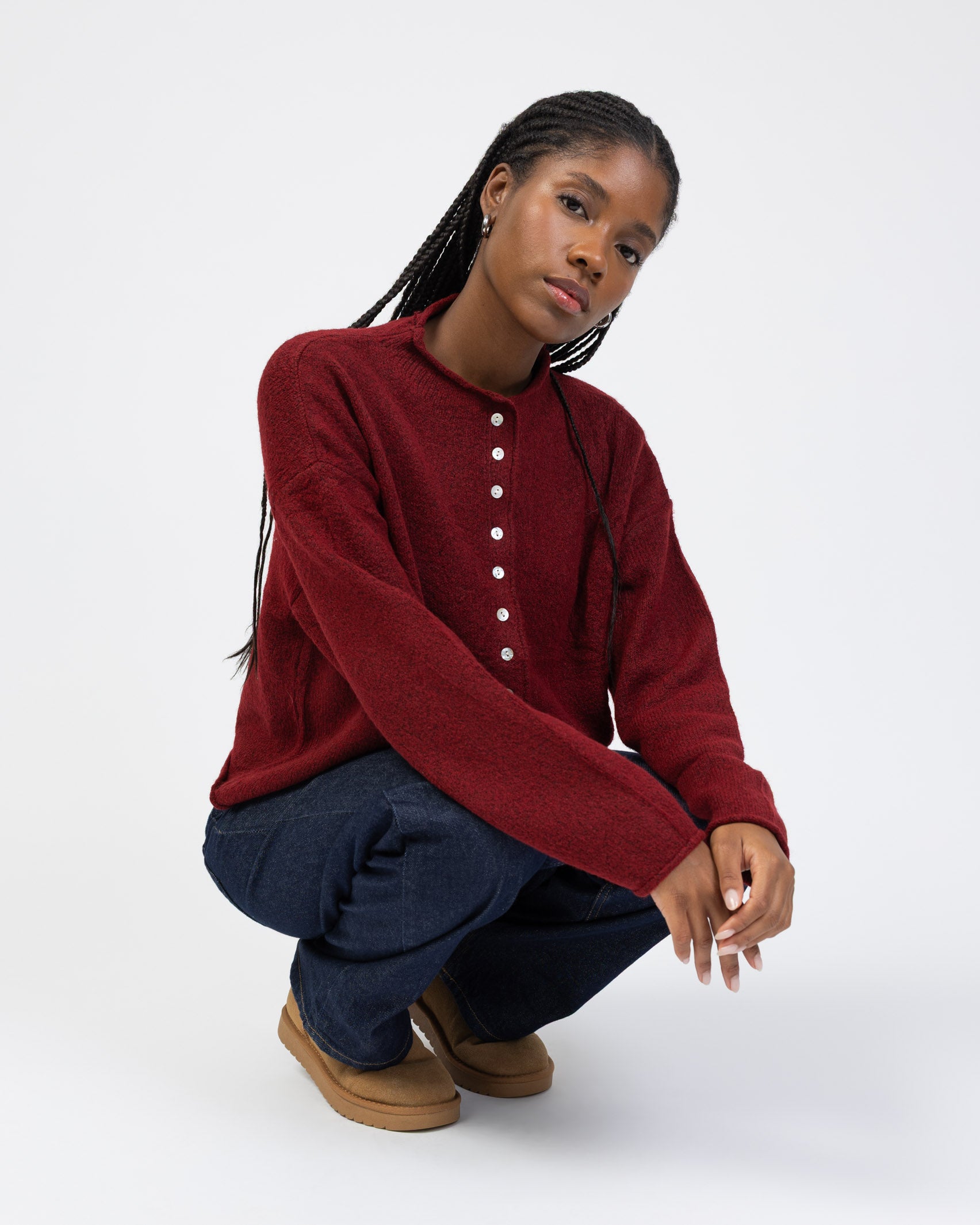 Strickjacke mit Stehkragen