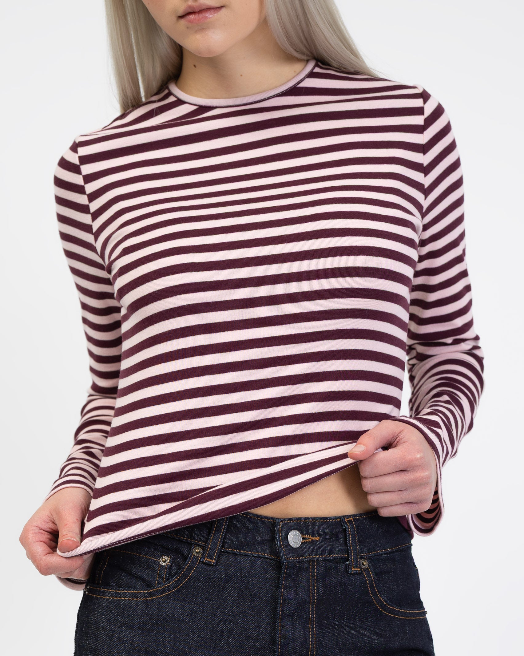 Gestreiftes Langarmshirt mit Trompetenärmeln