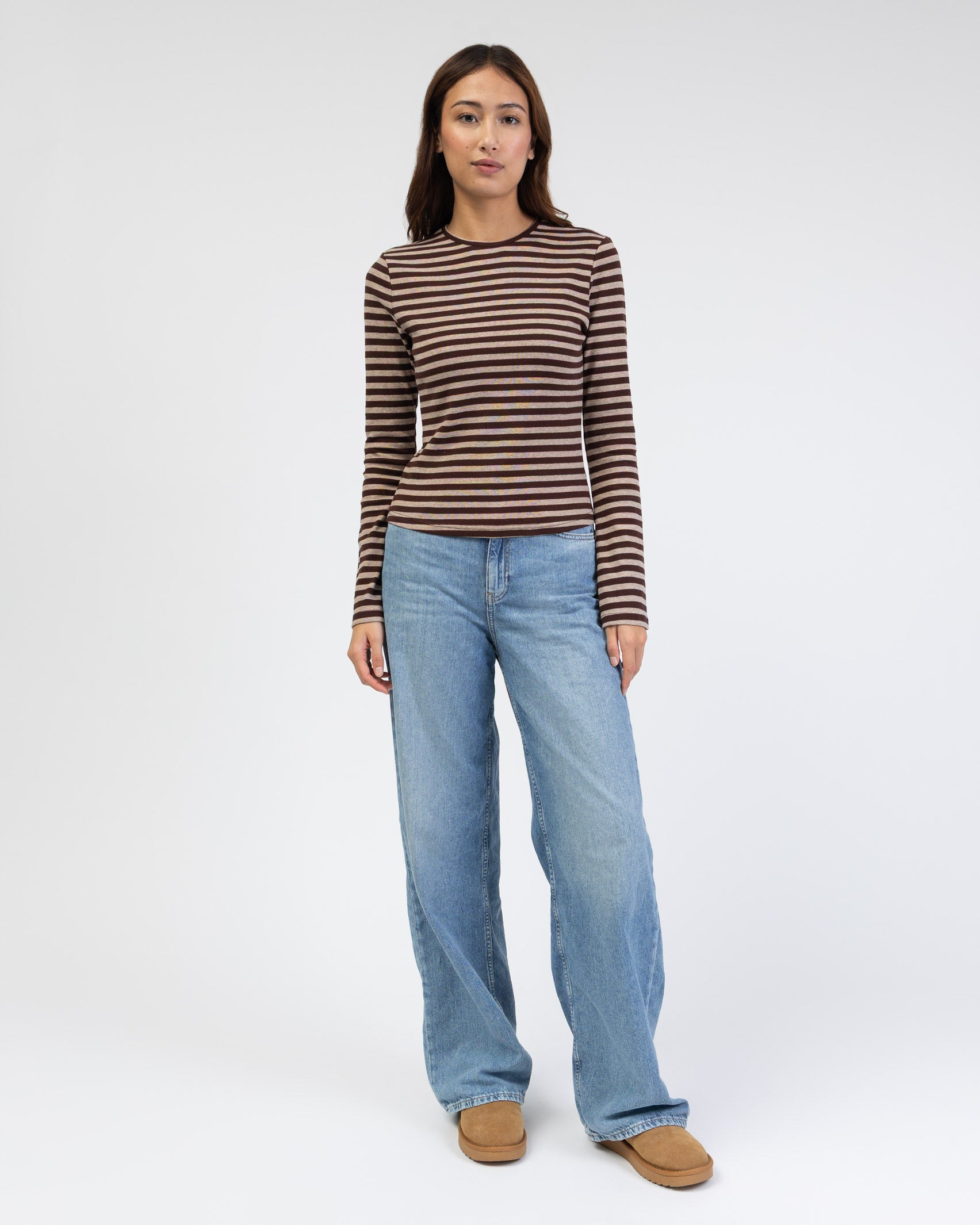 Gestreiftes Langarmshirt mit Trompetenärmeln