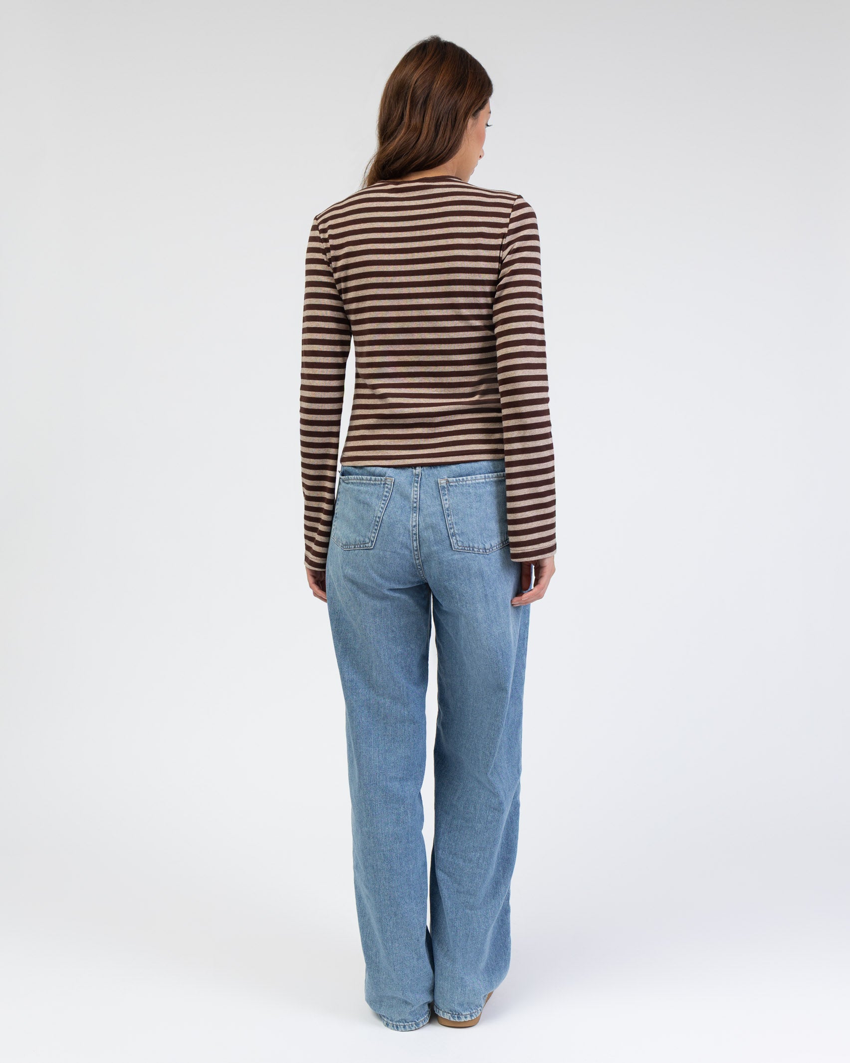 Gestreiftes Langarmshirt mit Trompetenärmeln