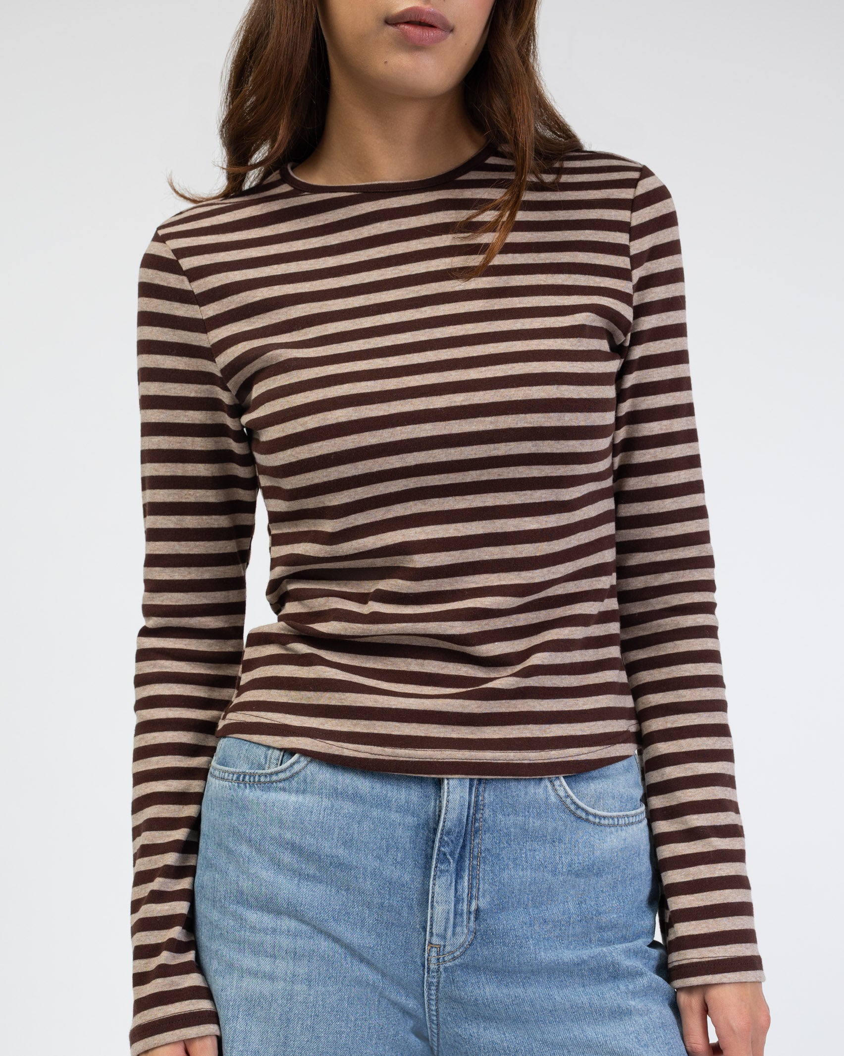 Gestreiftes Langarmshirt mit Trompetenärmeln