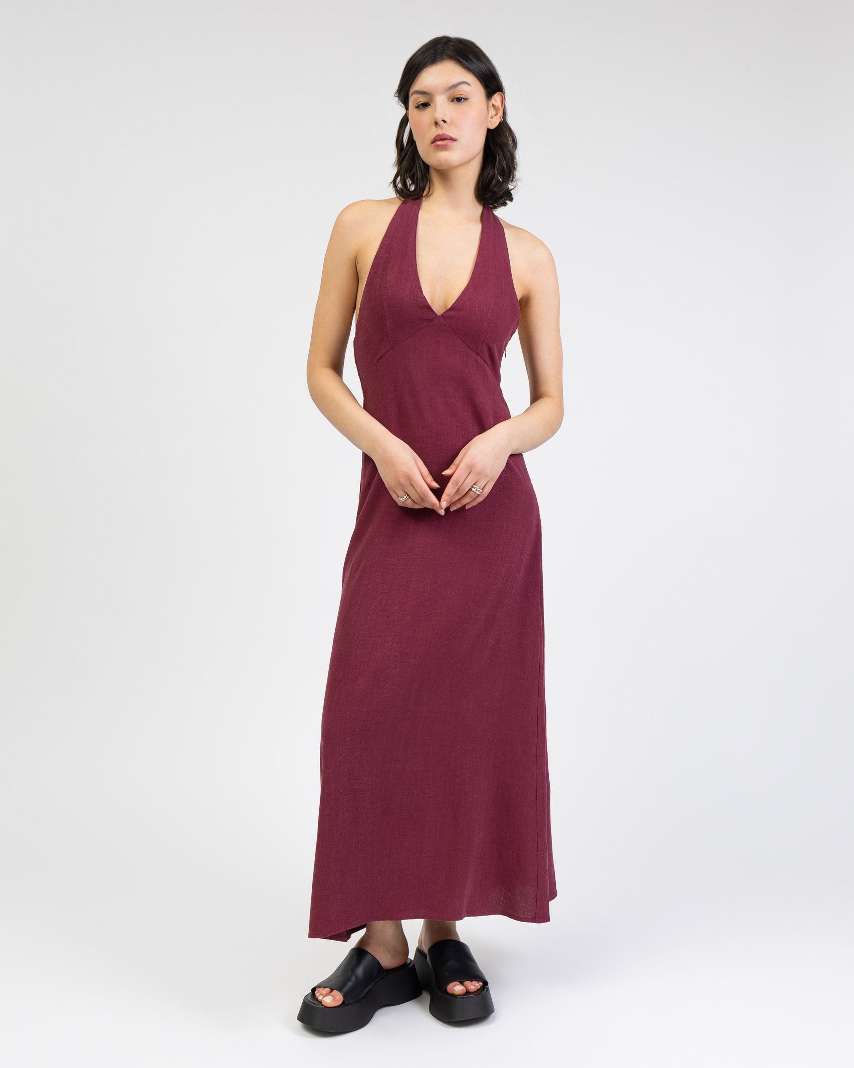 Neckholder Maxikleid aus Leinen-Mix