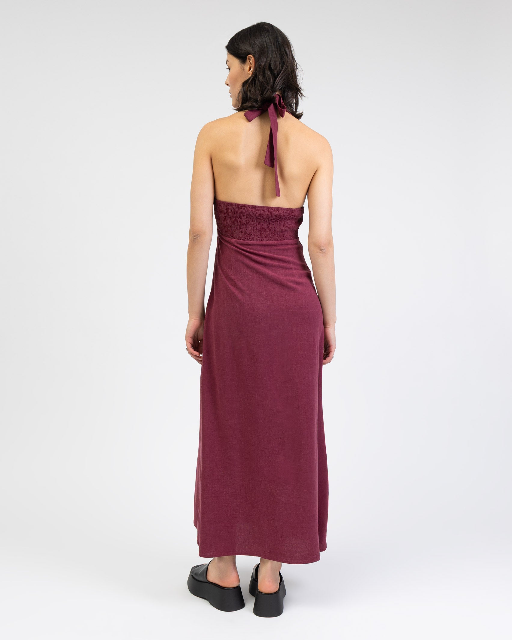 Neckholder Maxikleid aus Leinen-Mix