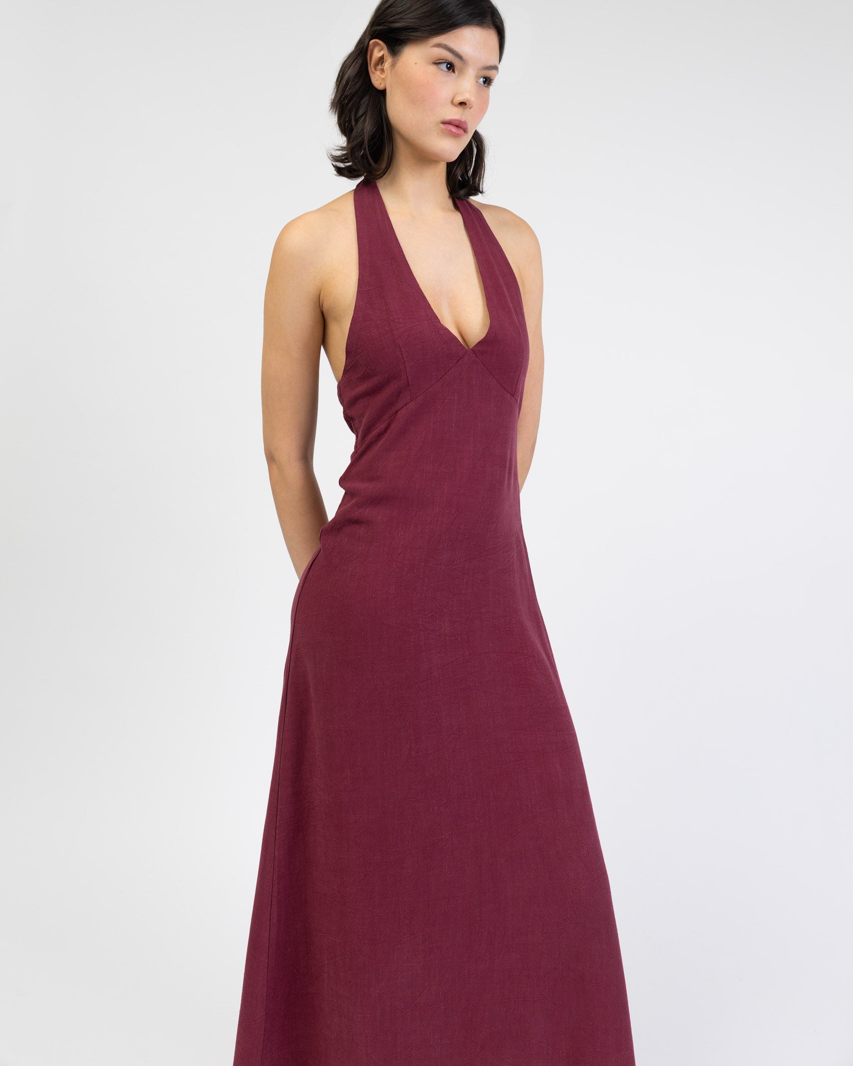 Neckholder Maxikleid aus Leinen-Mix