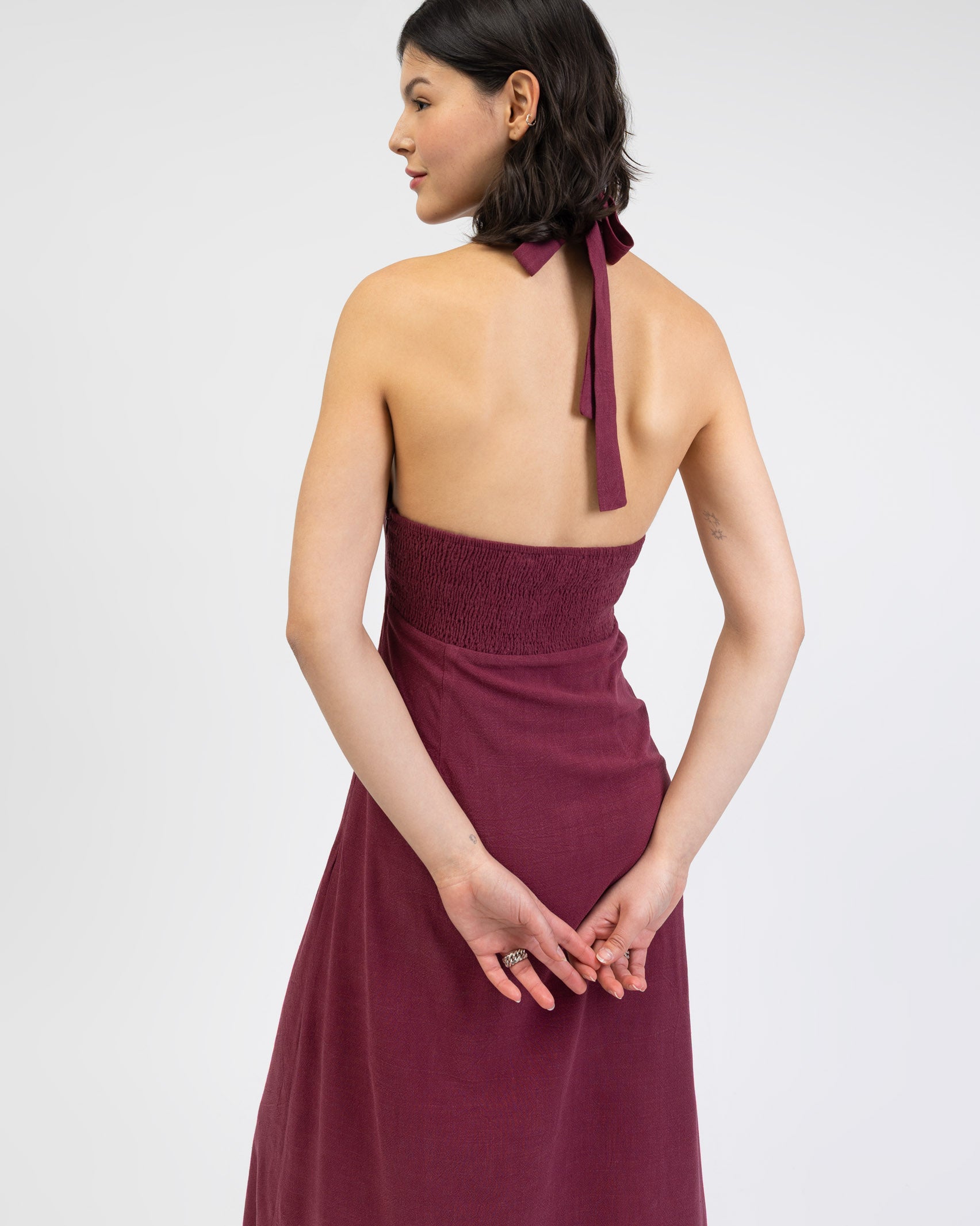 Neckholder Maxikleid aus Leinen-Mix