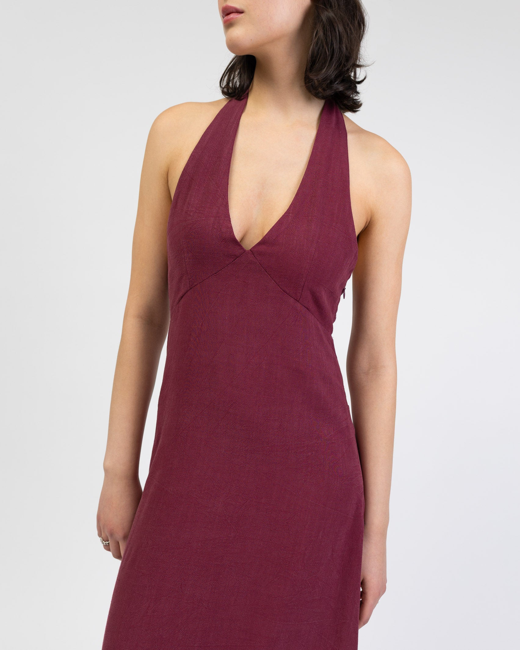 Neckholder Maxikleid aus Leinen-Mix