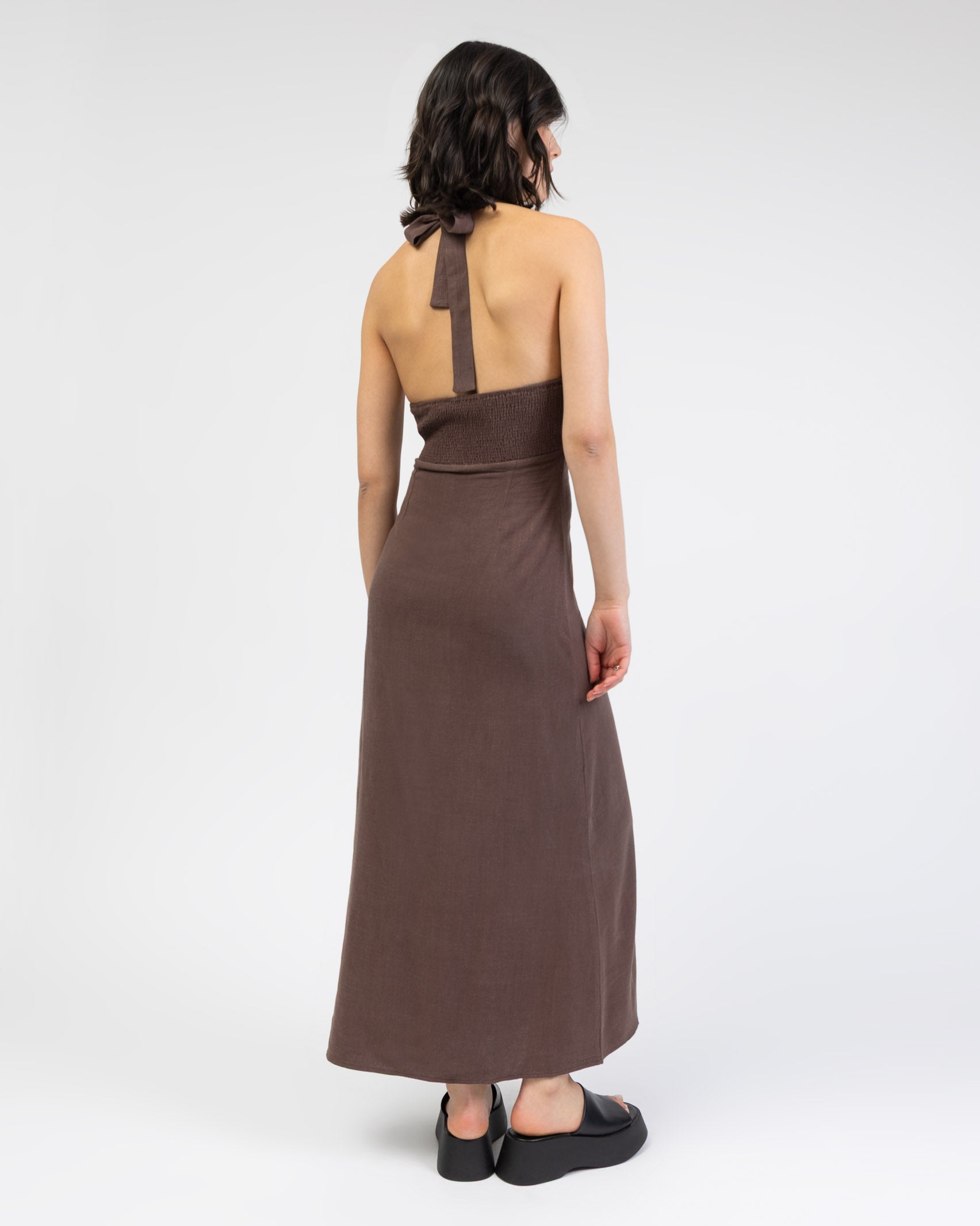 Neckholder Maxikleid aus Leinen-Mix