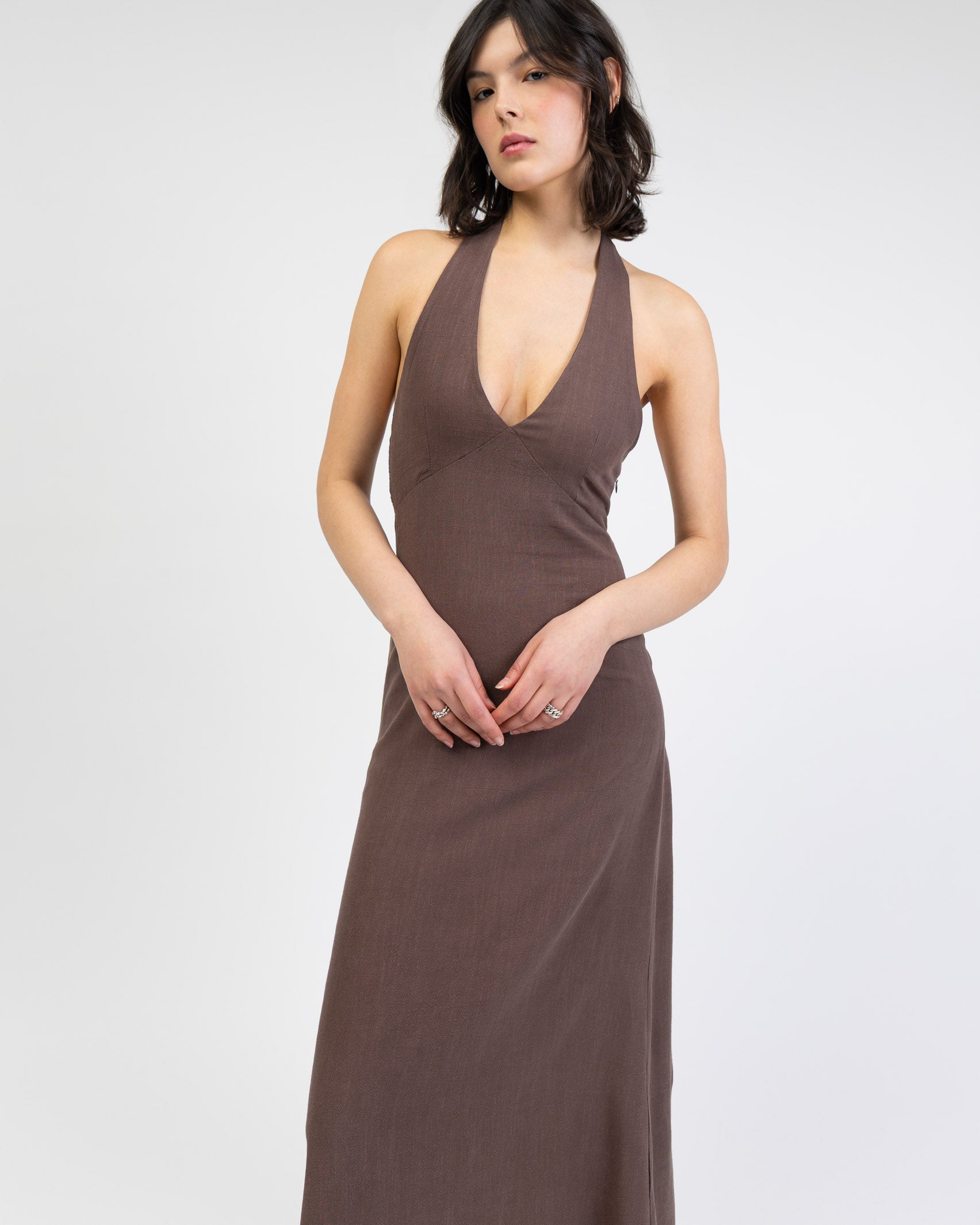 Neckholder Maxikleid aus Leinen-Mix