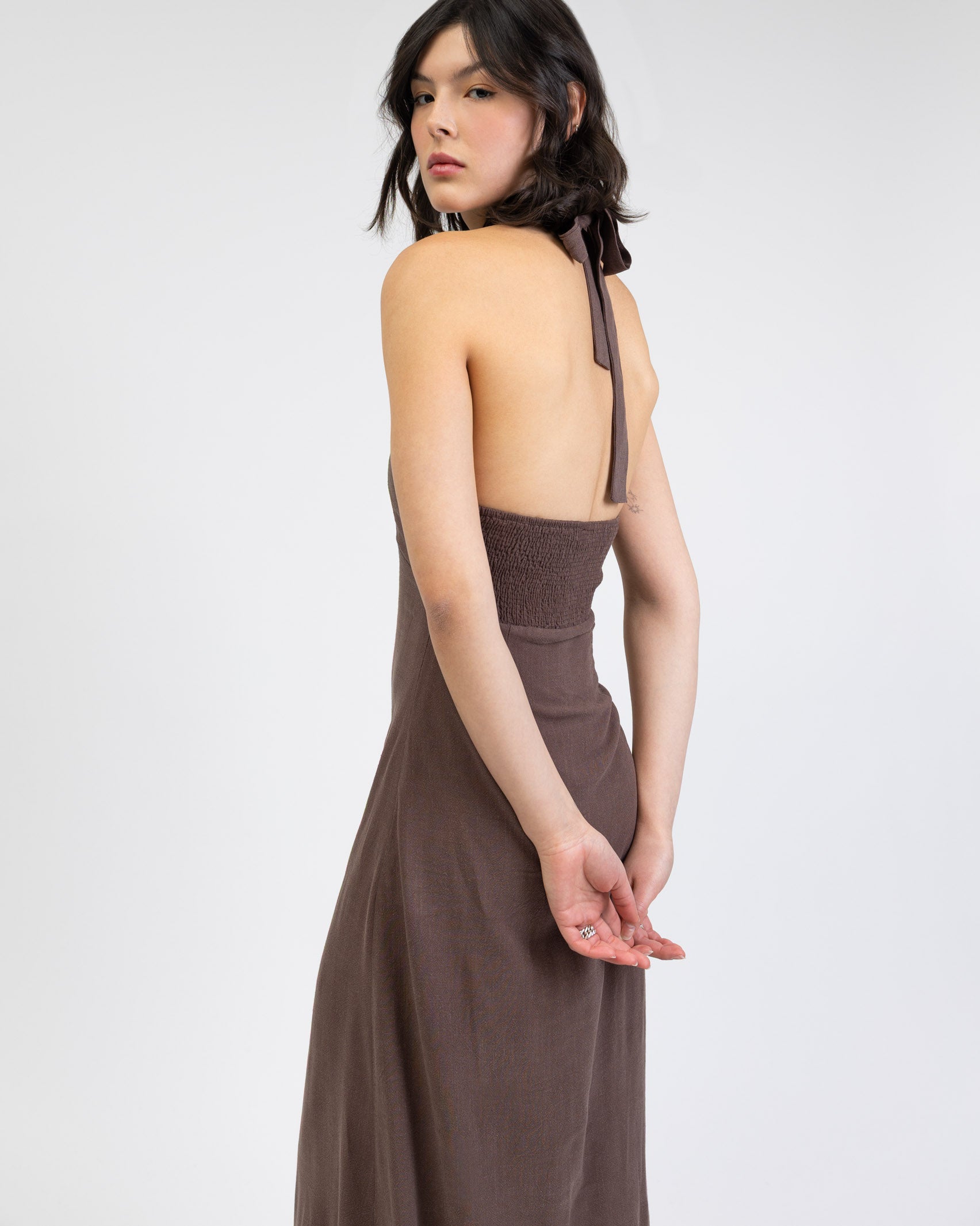 Neckholder Maxikleid aus Leinen-Mix