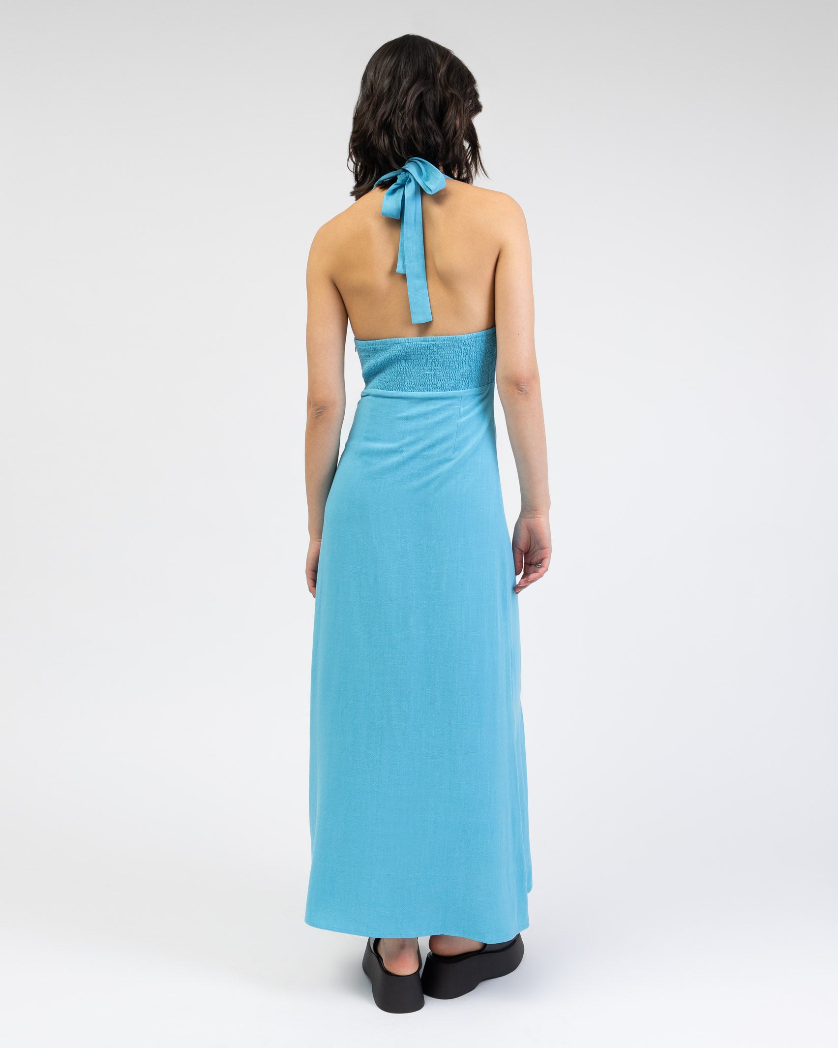 Neckholder Maxikleid aus Leinen-Mix