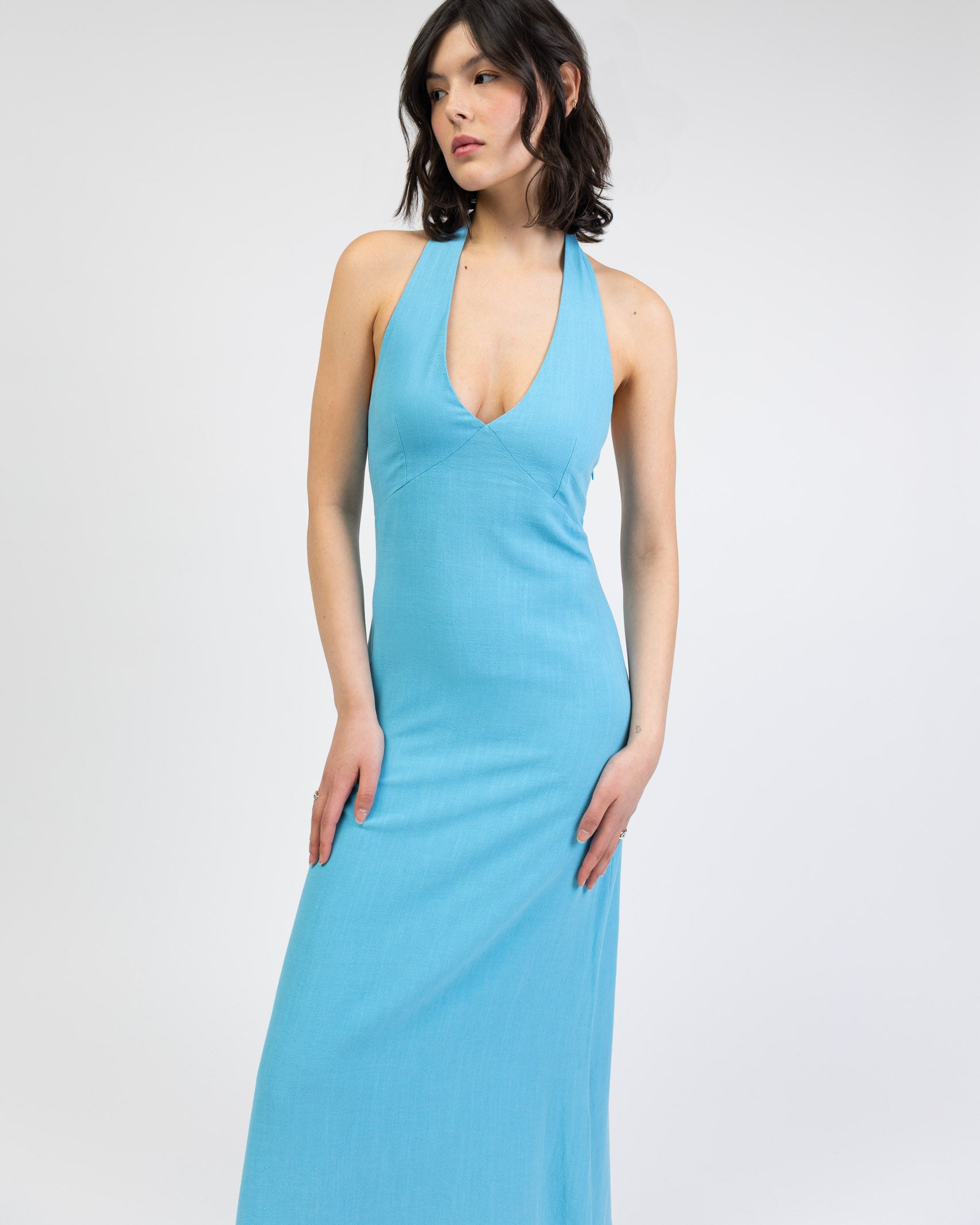 Neckholder Maxikleid aus Leinen-Mix