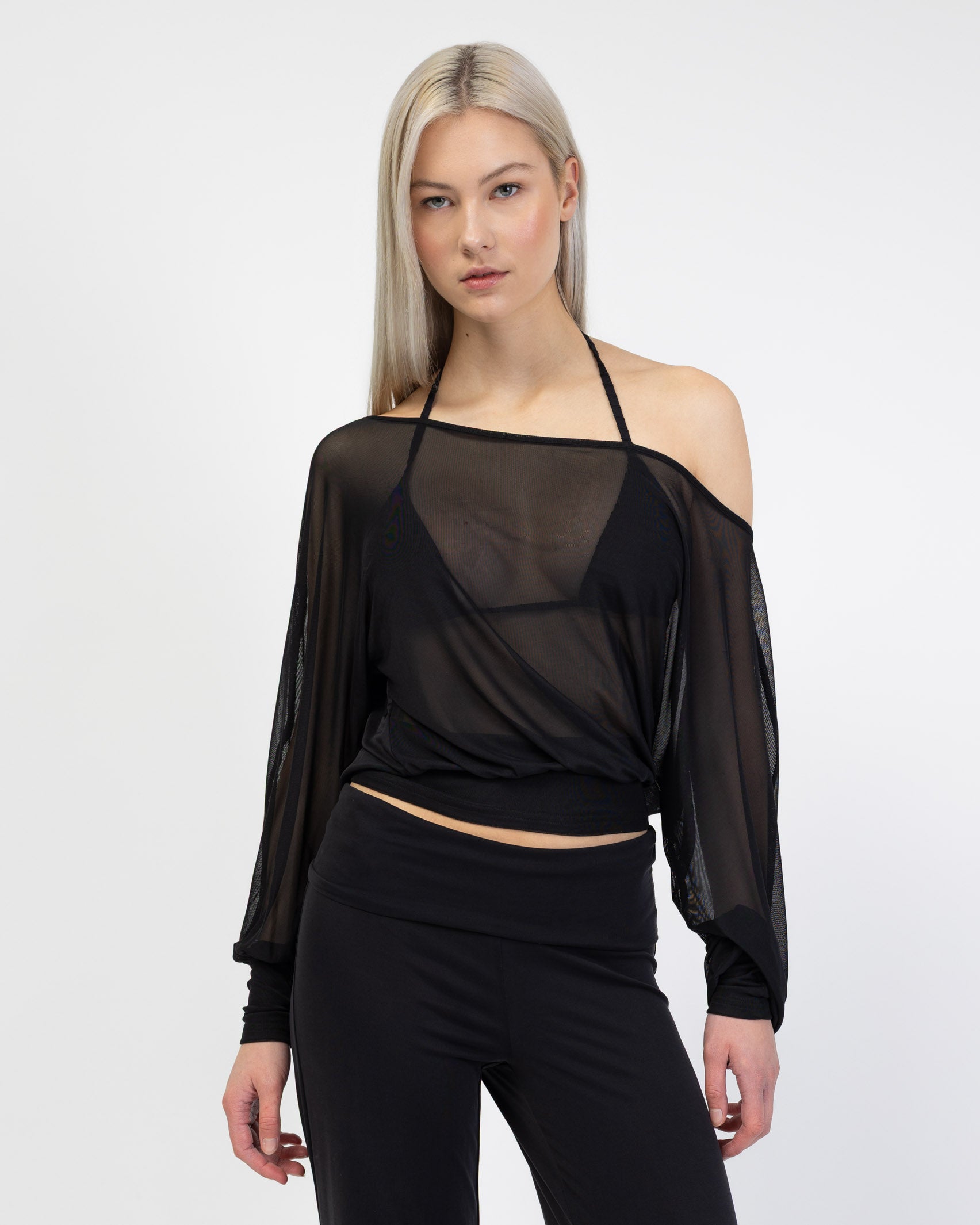 Offshoulder Langarmshirt aus Mesh