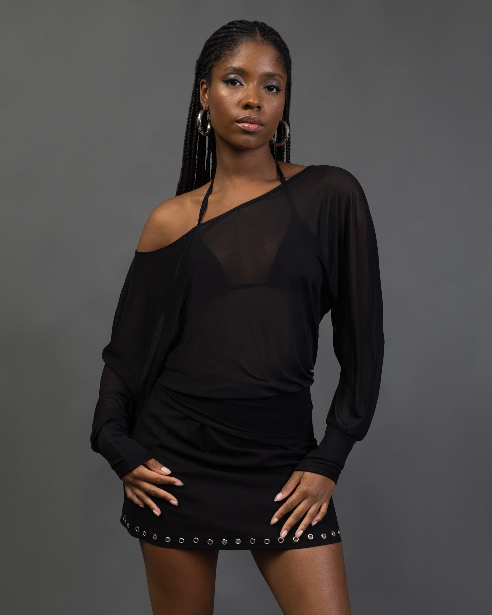 Offshoulder Langarmshirt aus Mesh