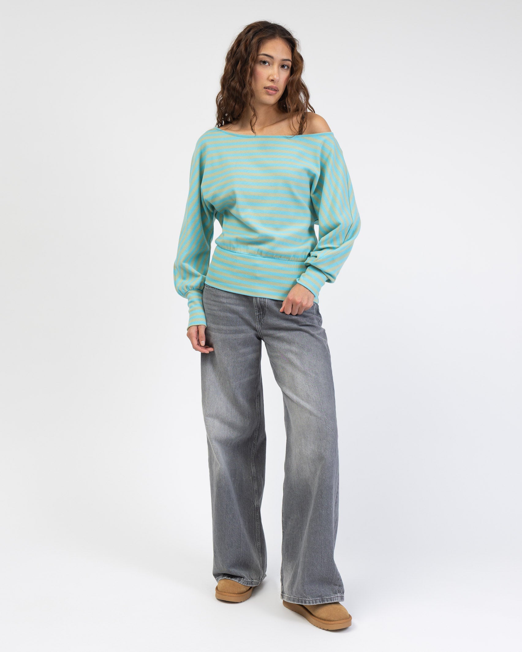 Offshoulder Langarmshirt mit Streifen