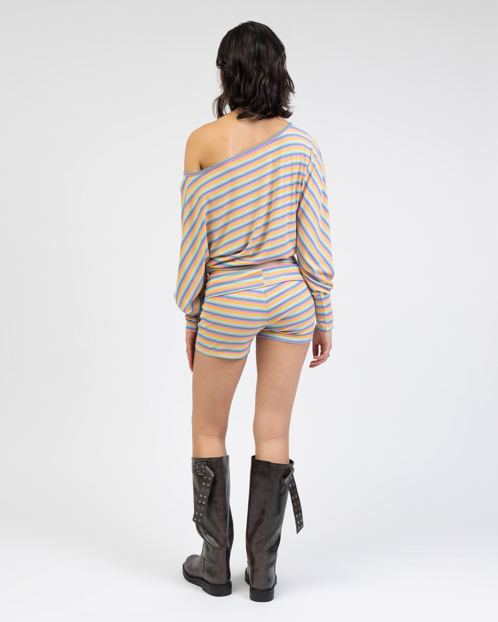 Offshoulder Langarmshirt in Regenbogenfarben