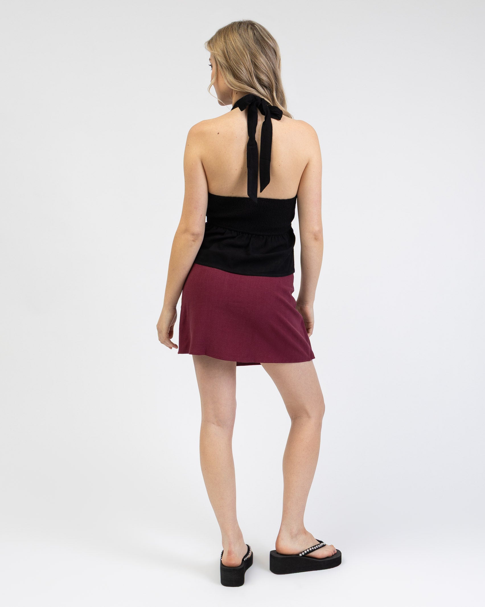 Neckholdertop aus Leinen-Mix