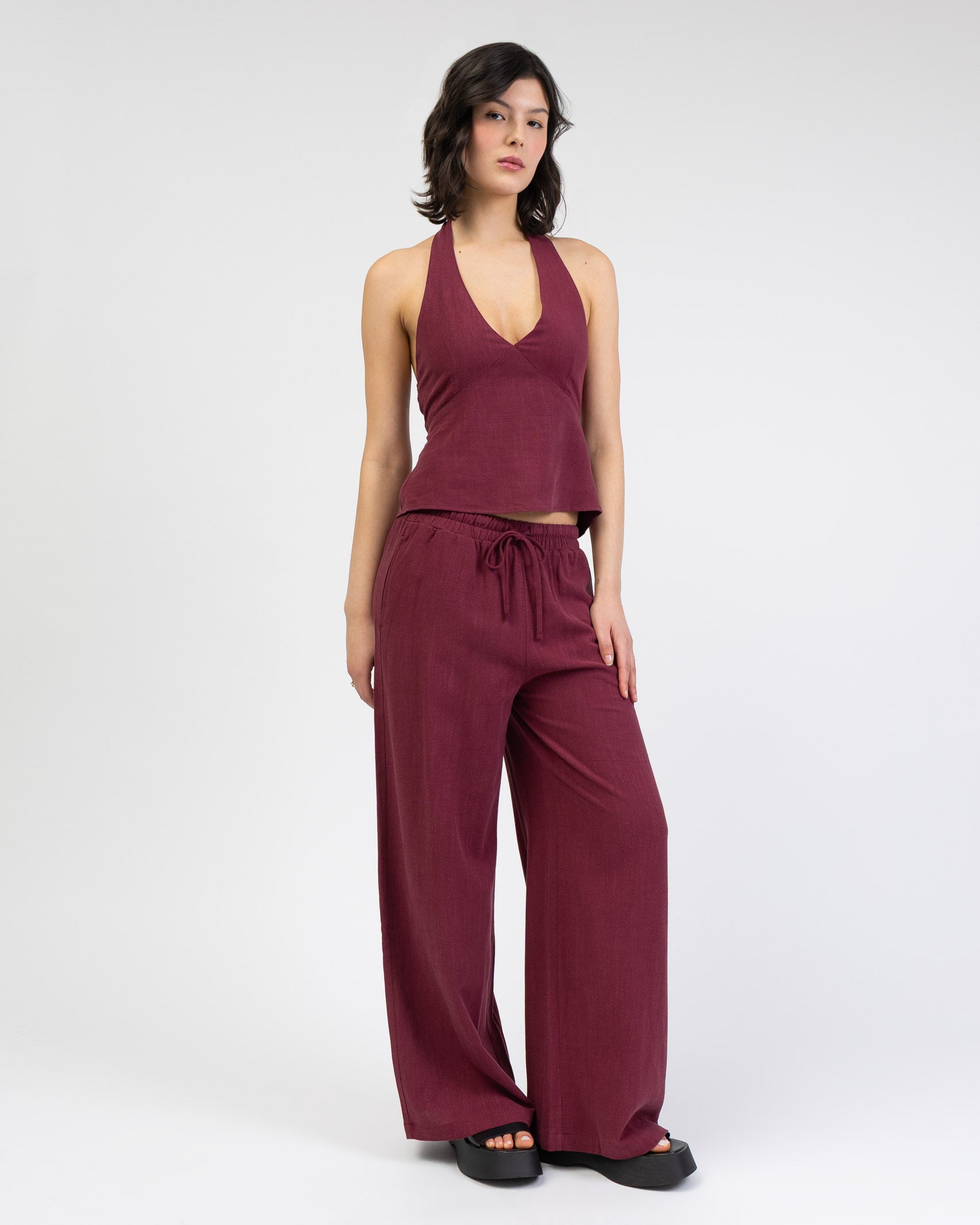 Neckholdertop aus Leinen-Mix