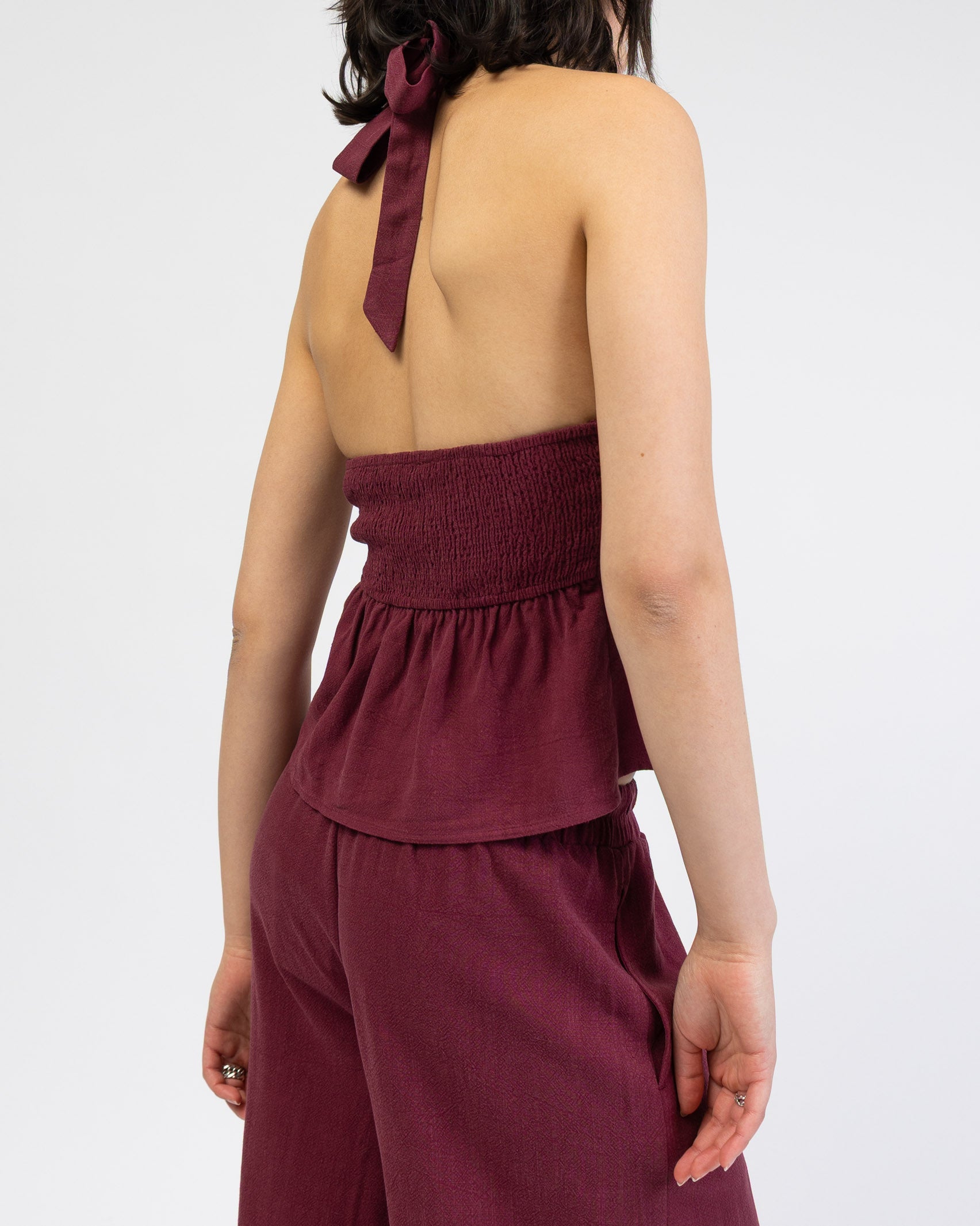 Neckholdertop aus Leinen-Mix