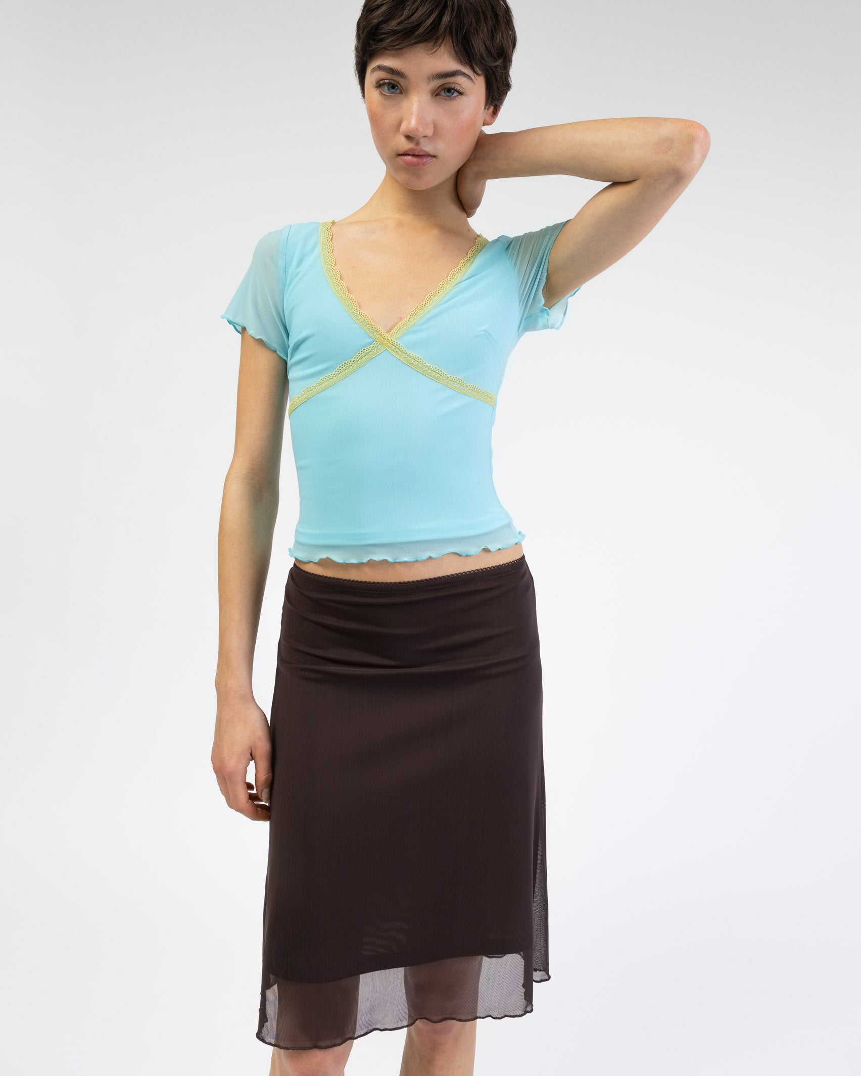 Duo Mesh Shirt mit Spitzendetails