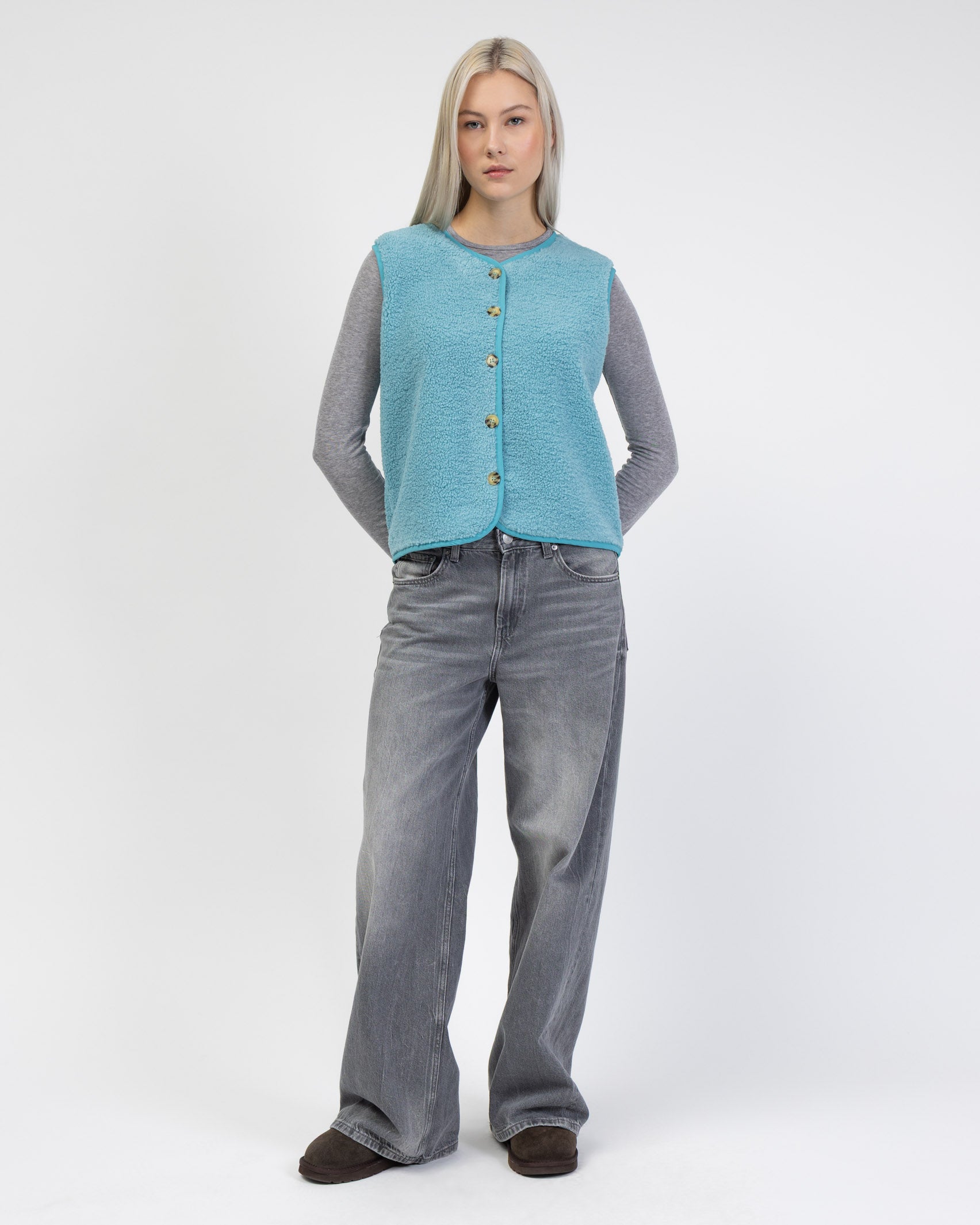 Einfarbige Teddyweste