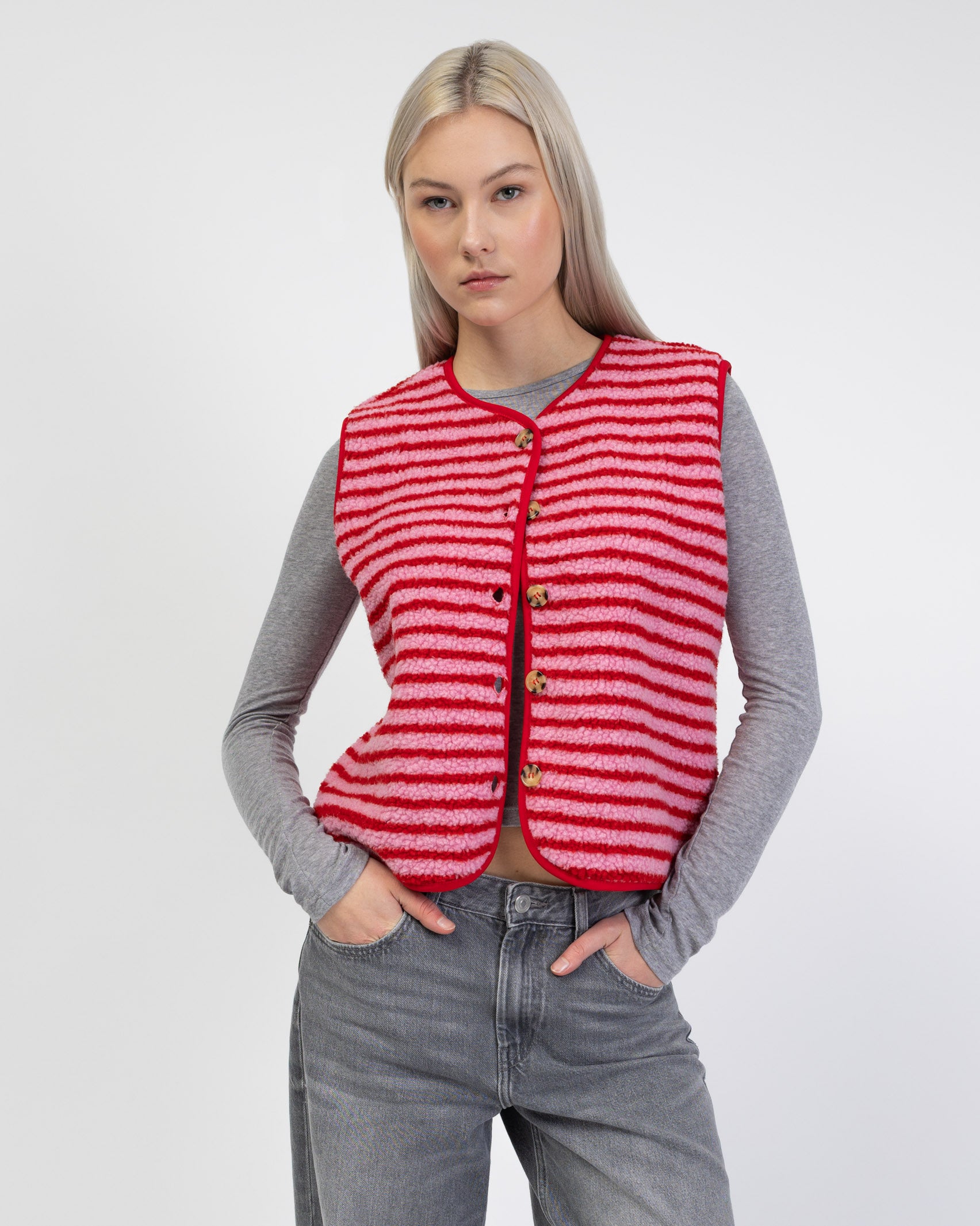 Gestreifte Teddy Weste