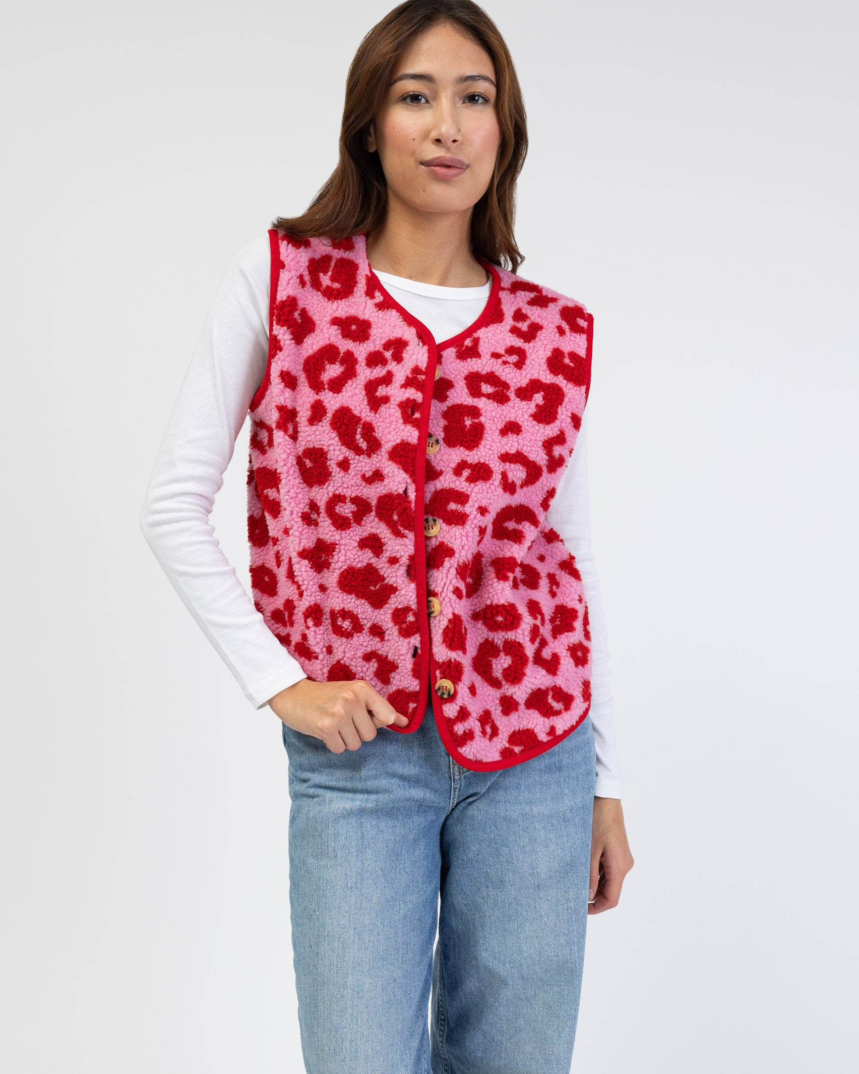 Teddyweste mit pink-rotem Leoprint