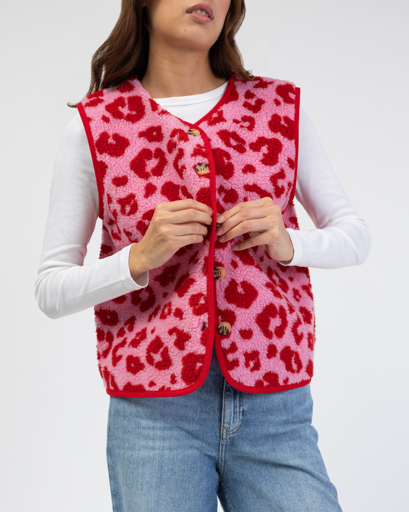 Teddyweste mit pink-rotem Leoprint