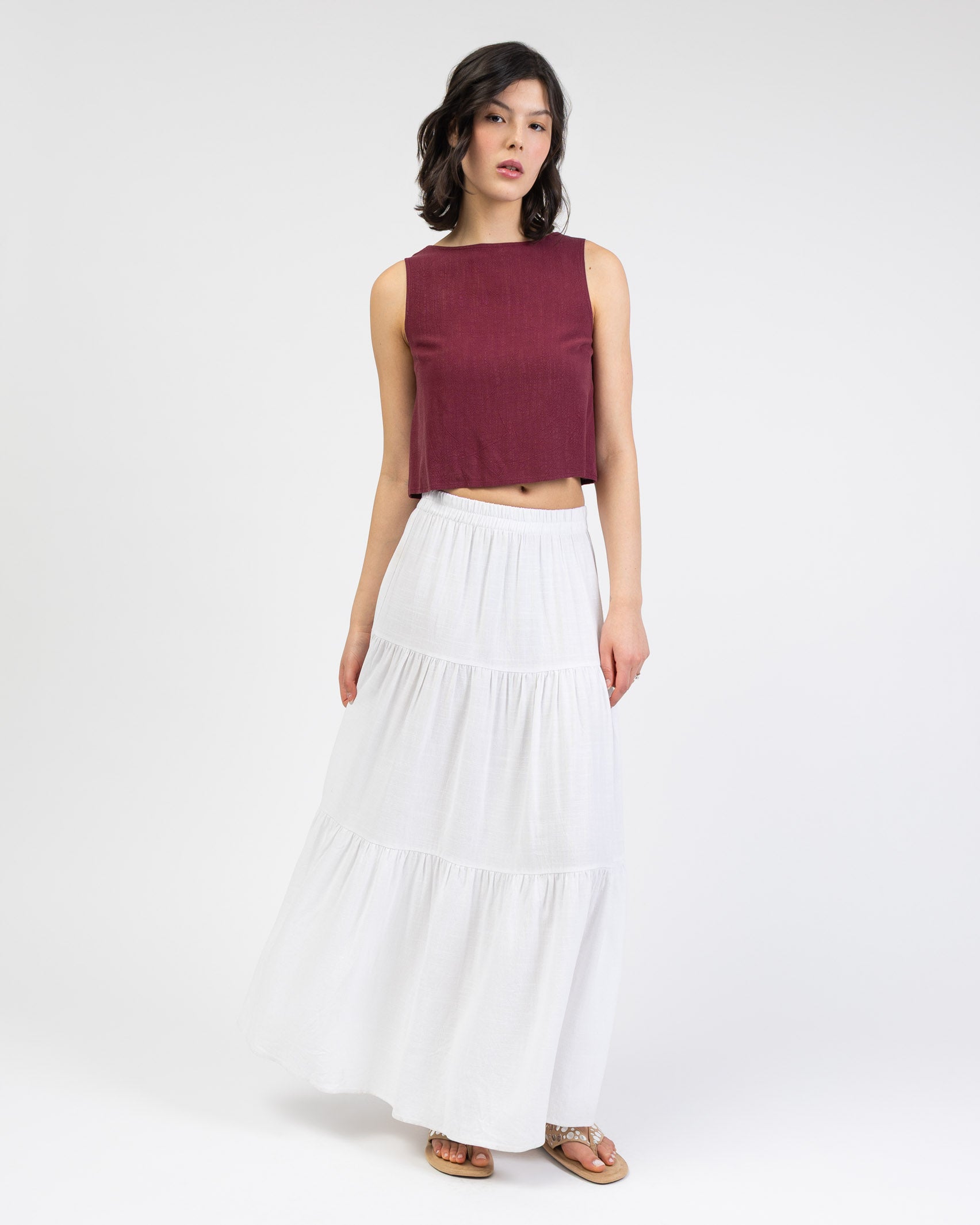 Rückenfreies Top aus Leinen-Mix