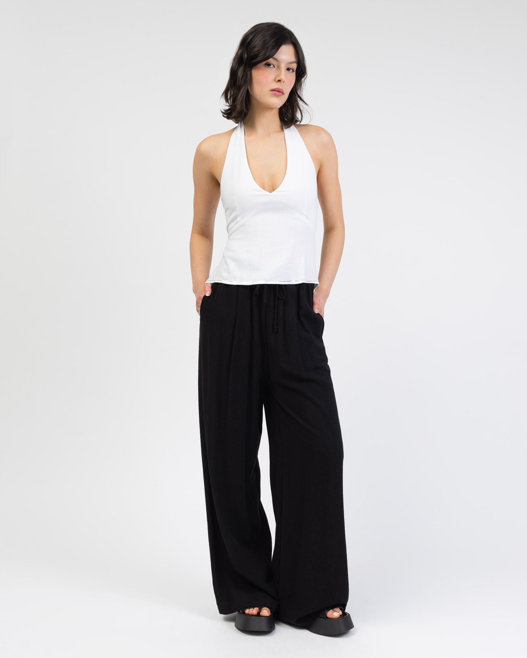 Lockere Hose aus Leinen-Mix