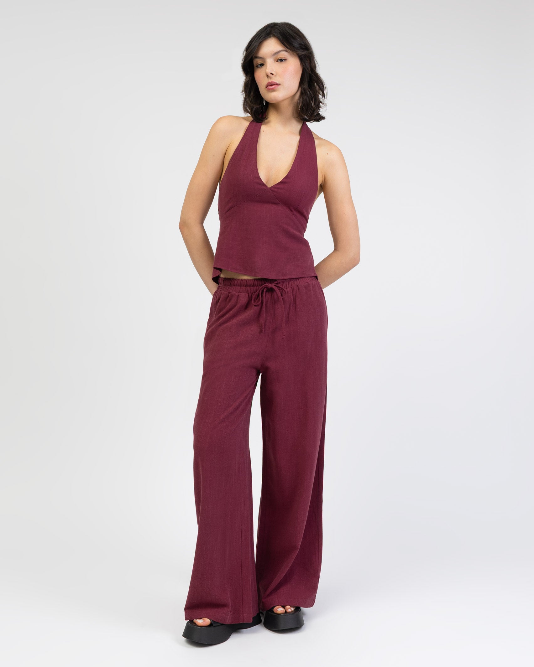 Lockere Hose aus Leinen-Mix