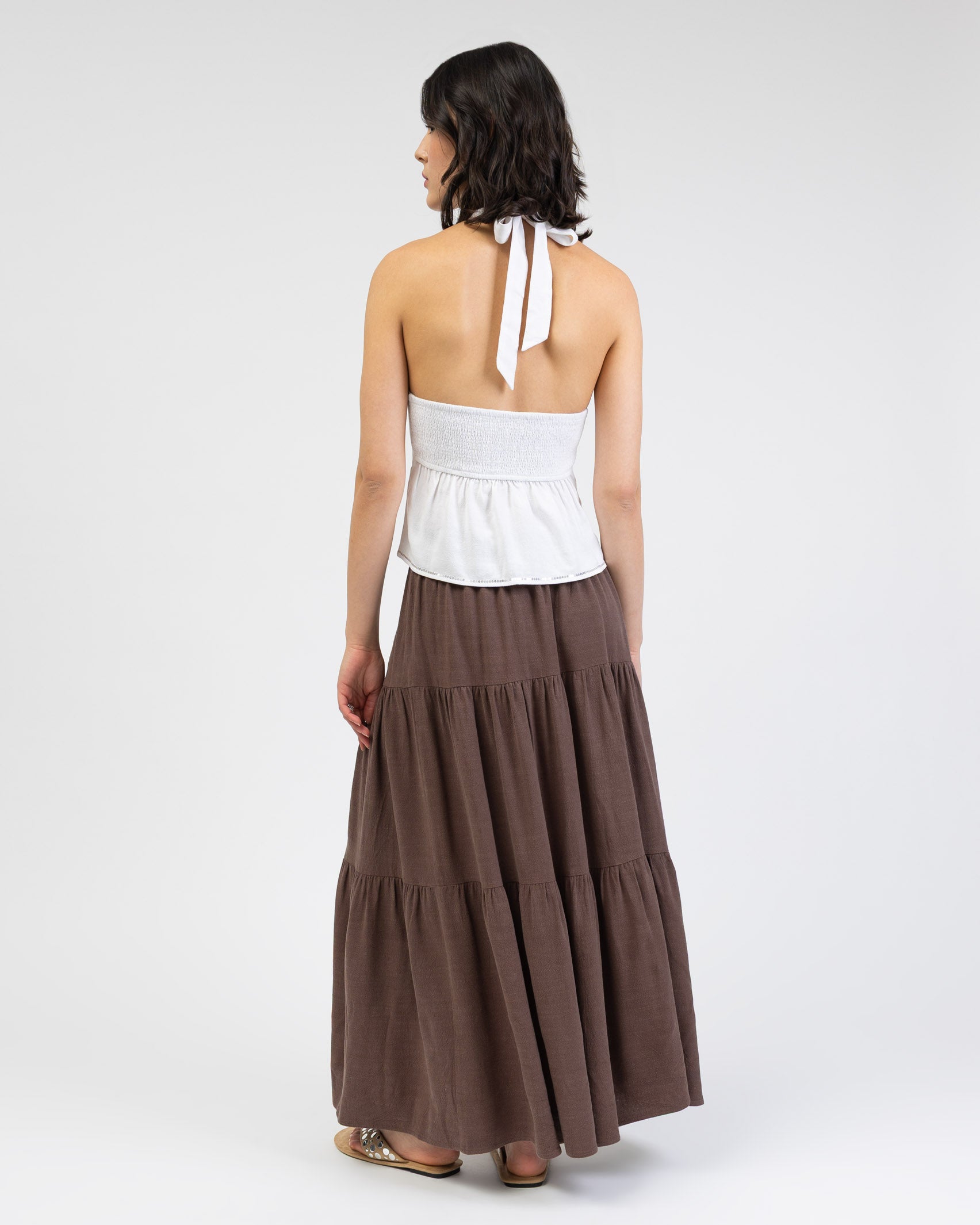 Gestufter Maxirock aus Leinen-Mix