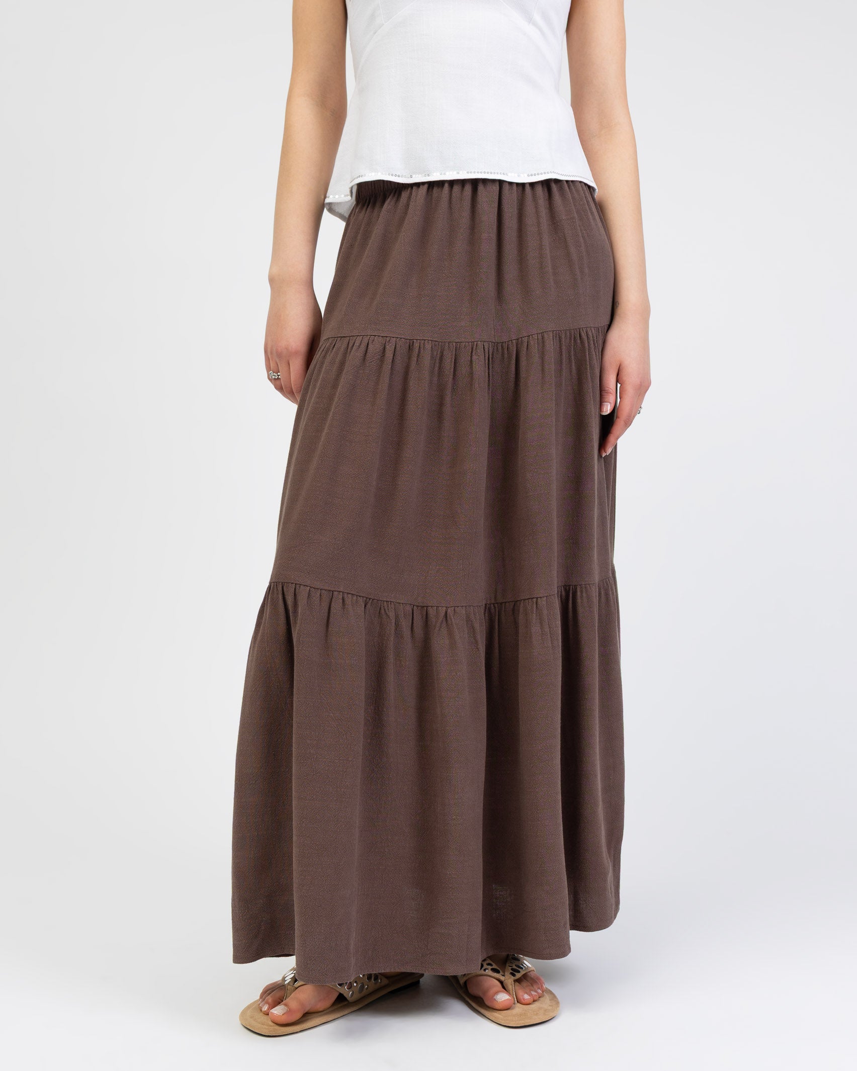 Gestufter Maxirock aus Leinen-Mix