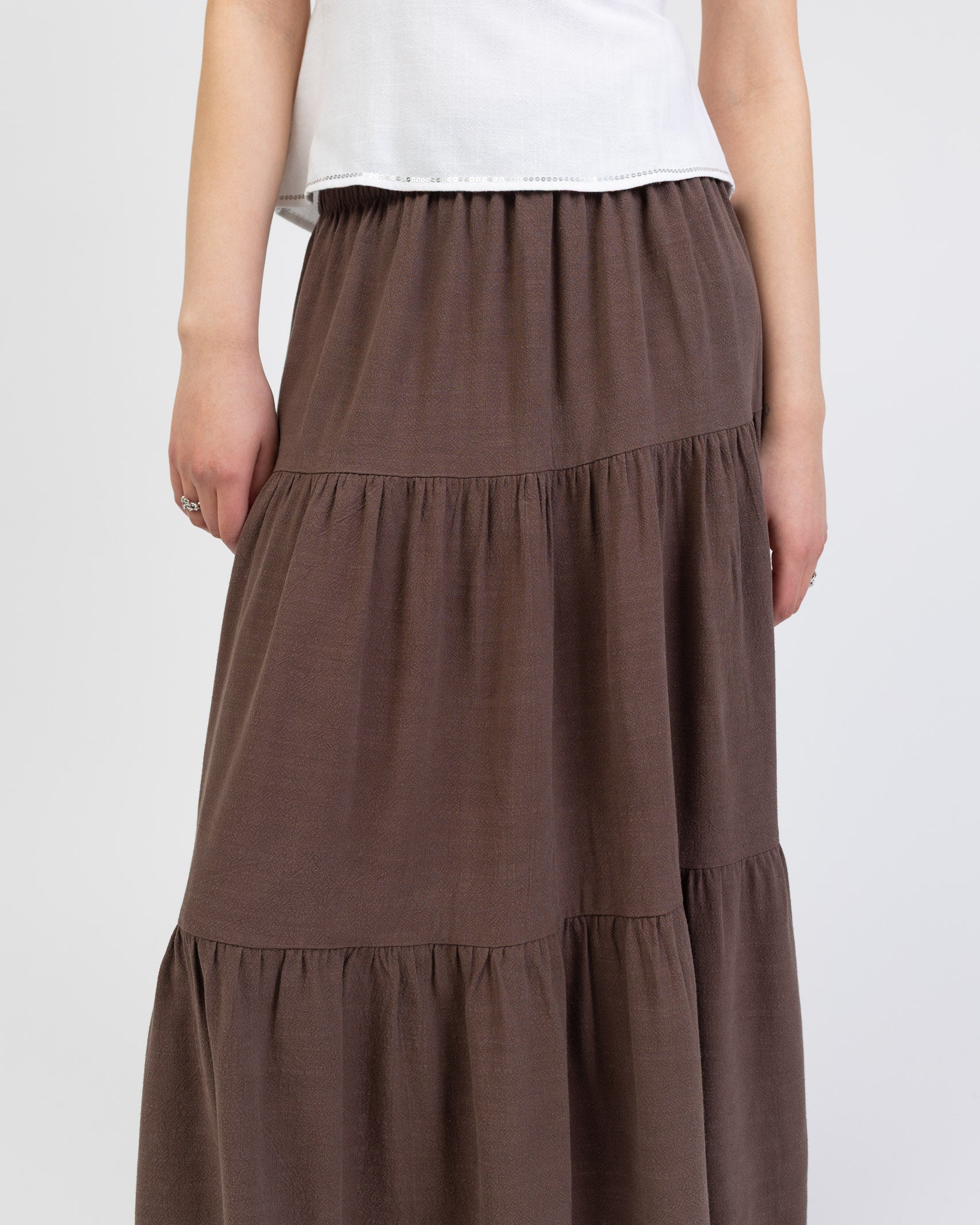 Gestufter Maxirock aus Leinen-Mix