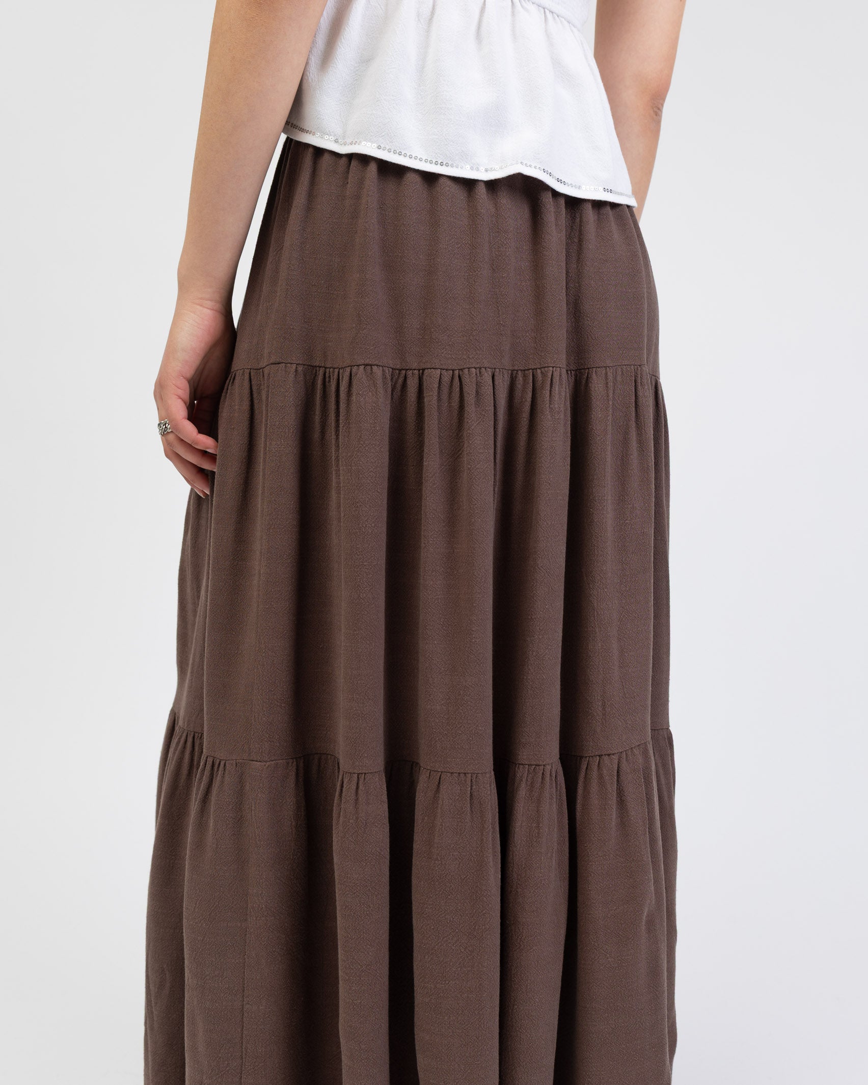 Gestufter Maxirock aus Leinen-Mix