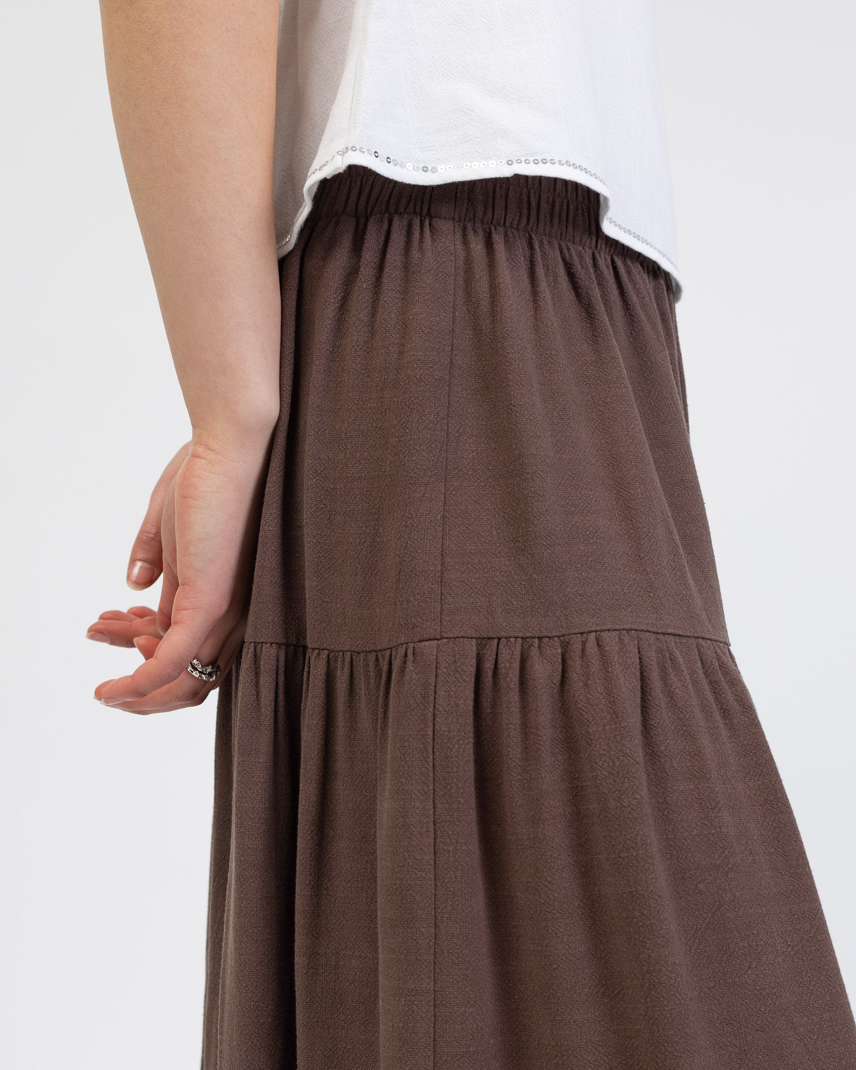 Gestufter Maxirock aus Leinen-Mix