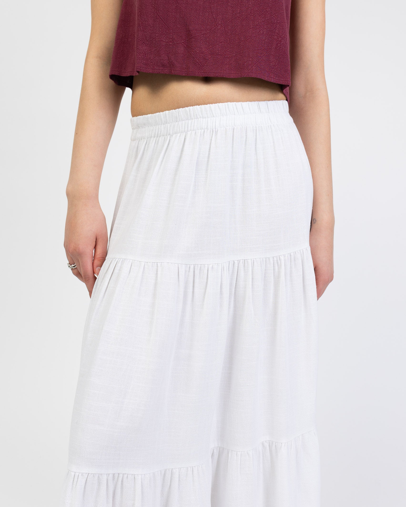 Gestufter Maxirock aus Leinen-Mix