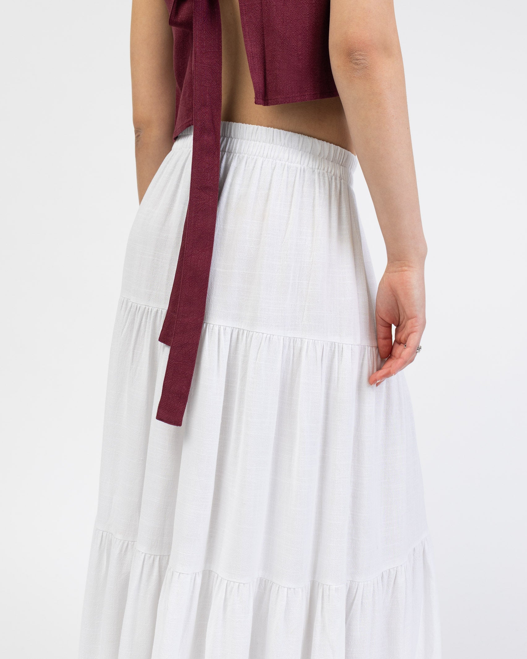 Gestufter Maxirock aus Leinen-Mix