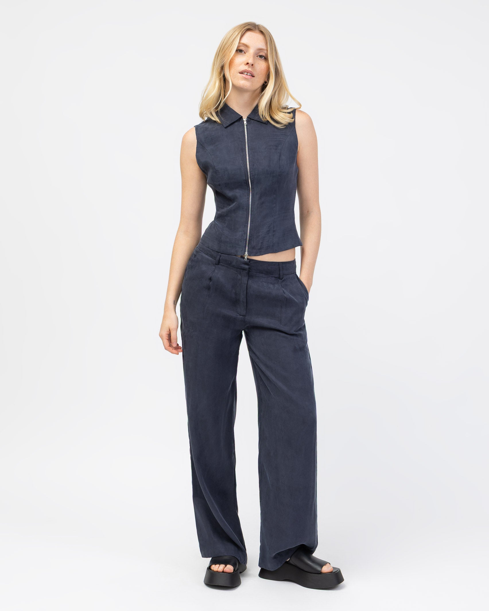 Gerade Anzughose aus glattem Material